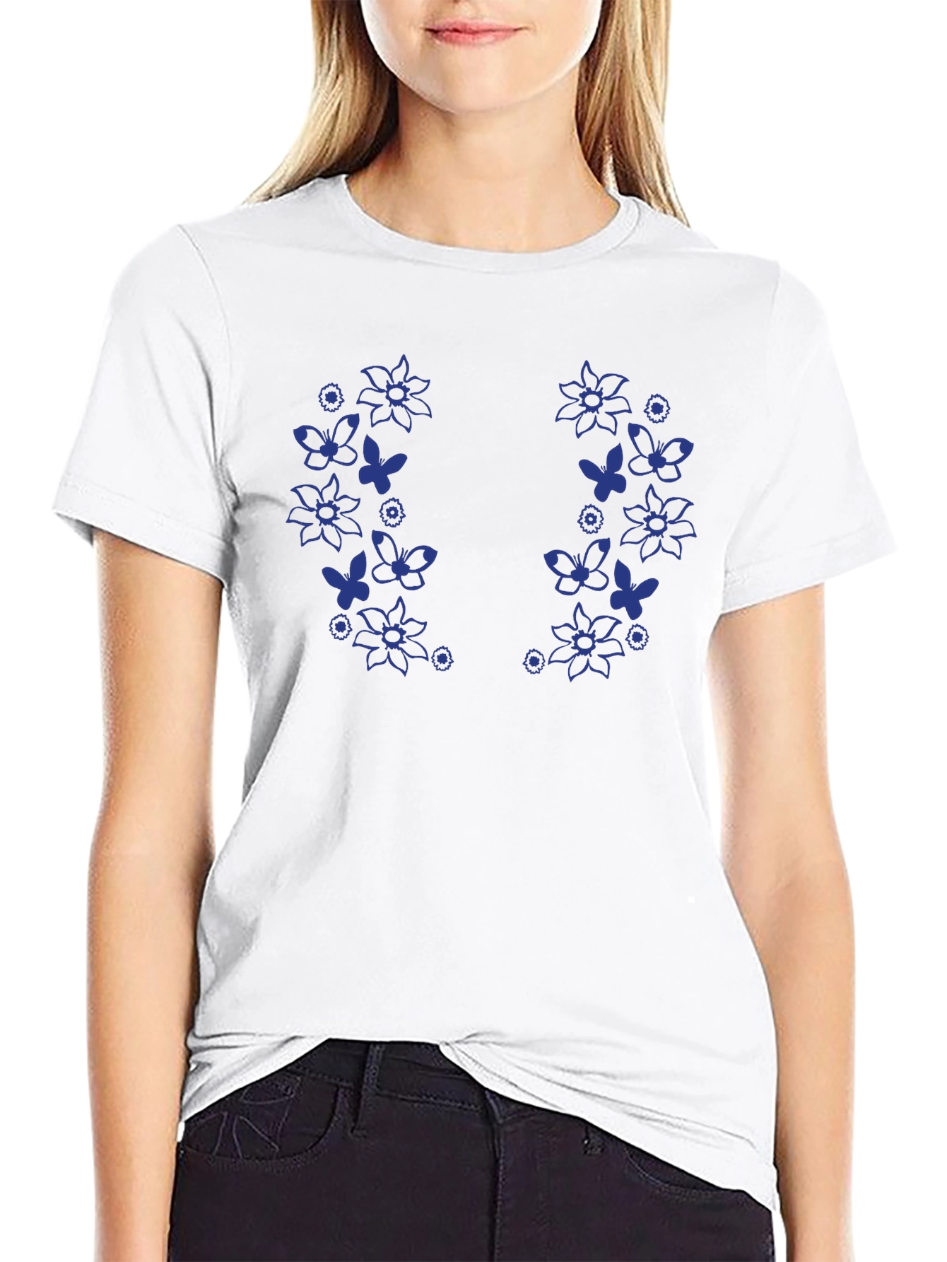 Floral Butterfly Graphic Black T-Shirt