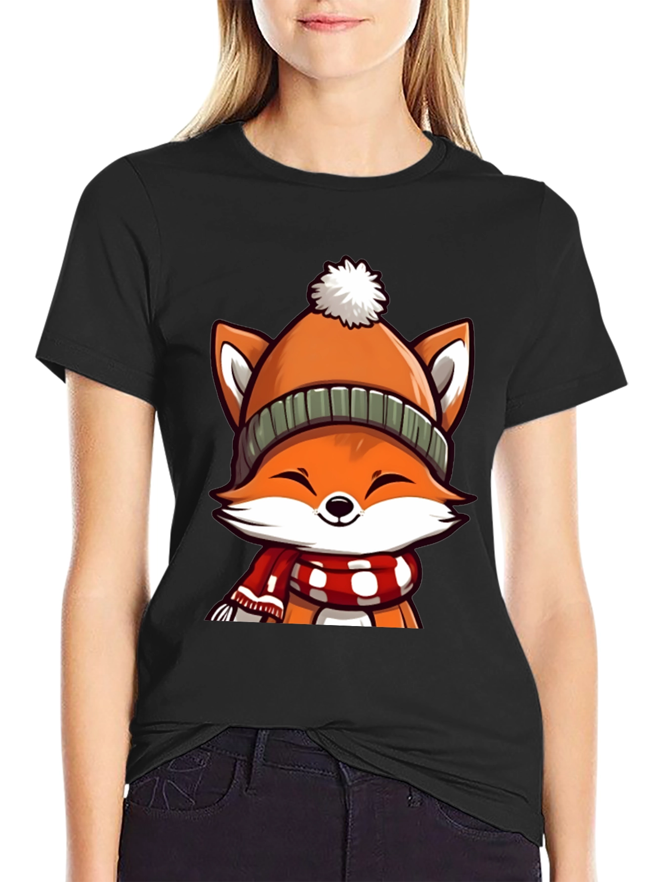 Winter Fox Graphic Tee - Cute Cartoon Animal Shirt