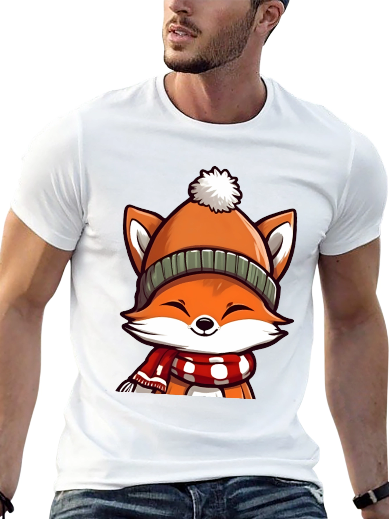 Winter Fox Graphic Tee - Cute Cartoon Animal Shirt