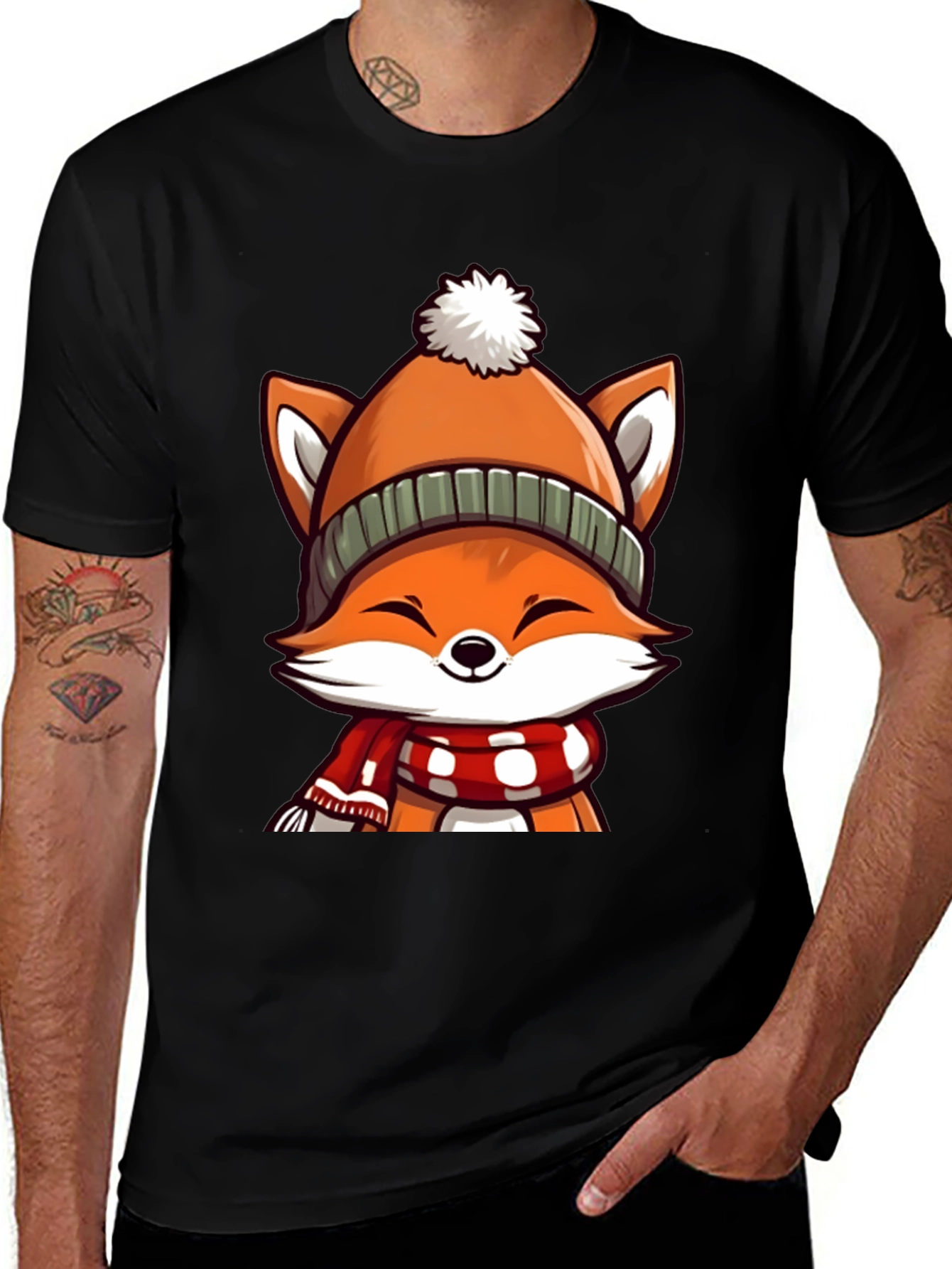 Winter Fox Graphic Tee - Cute Cartoon Animal Shirt