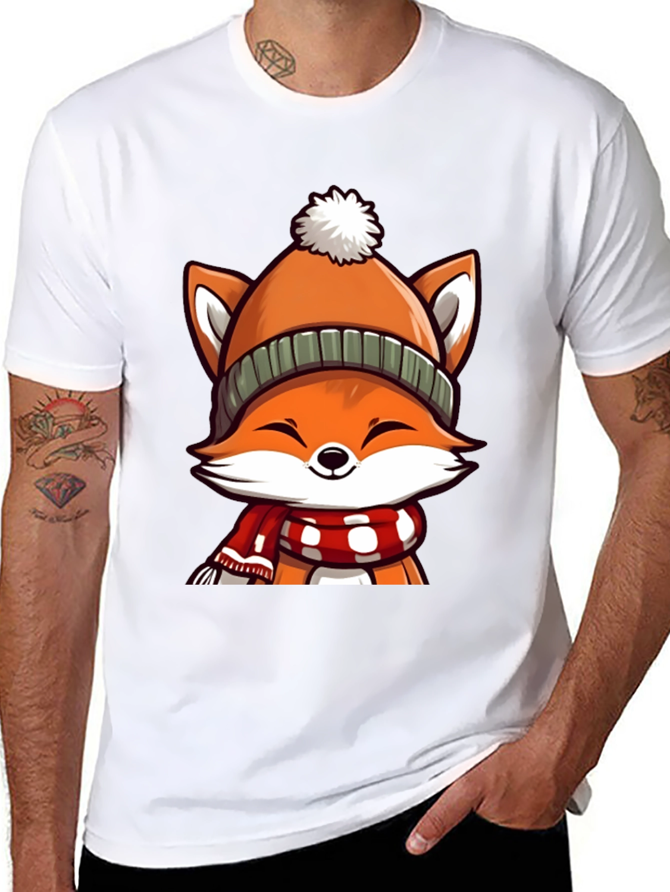 Winter Fox Graphic Tee - Cute Cartoon Animal Shirt