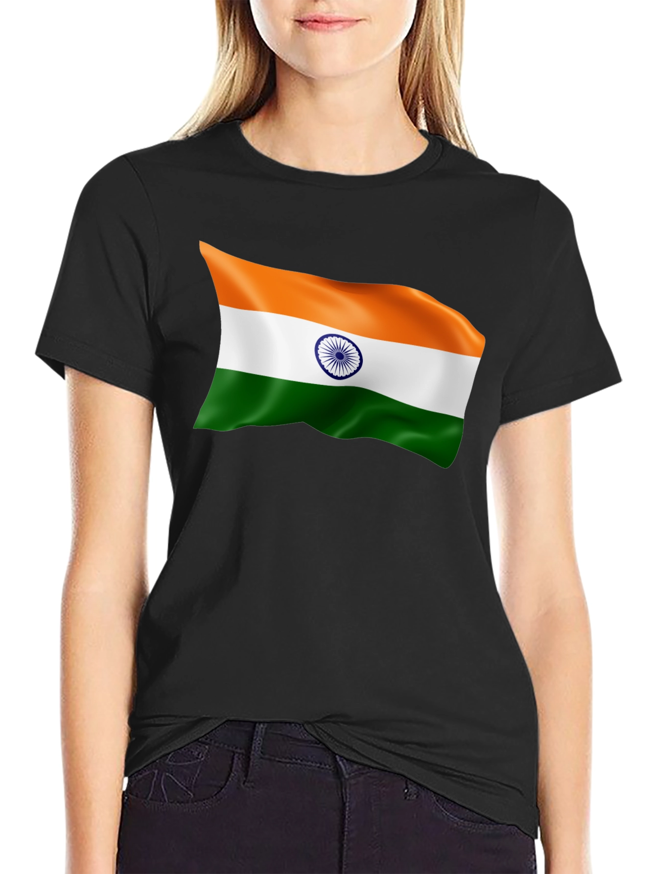 India Flag Graphic Tee - Black Cotton T-Shirt