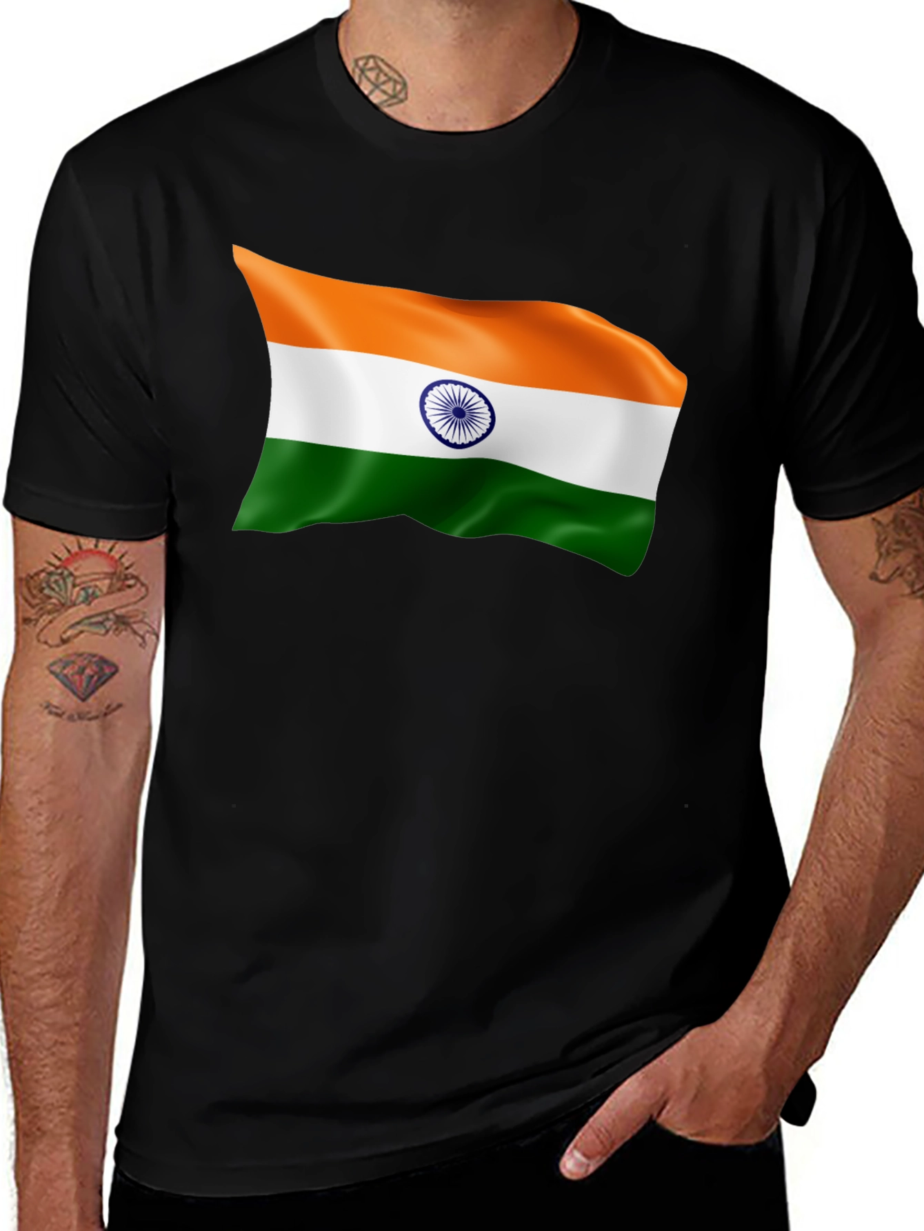 India Flag Graphic Tee - Black Cotton T-Shirt