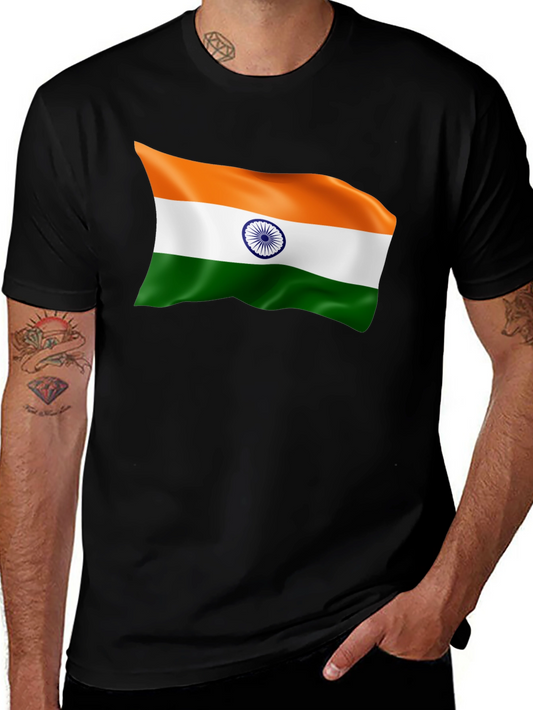 India Flag Graphic Tee - Black Cotton T-Shirt