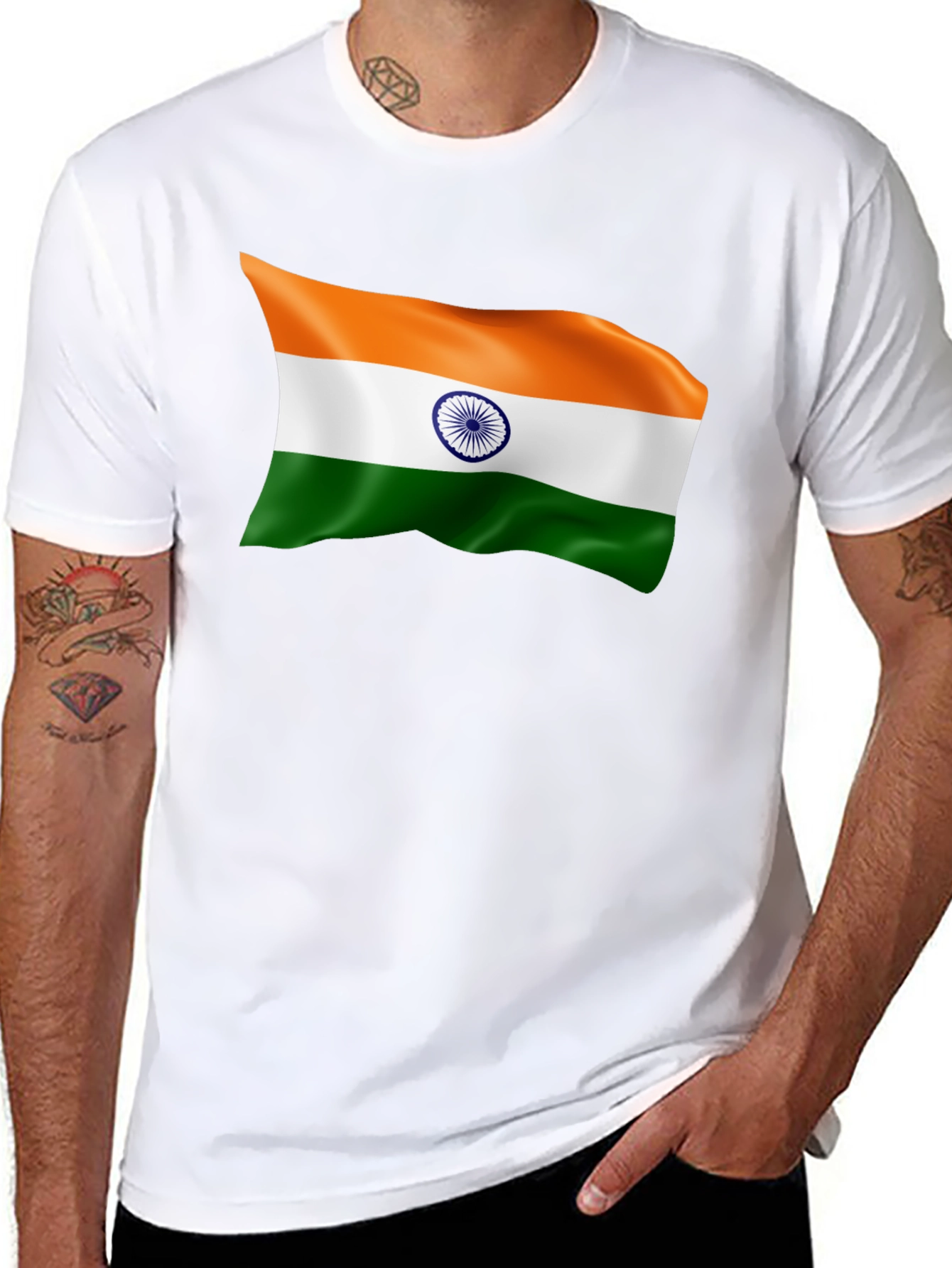 India Flag Graphic Tee - Black Cotton T-Shirt