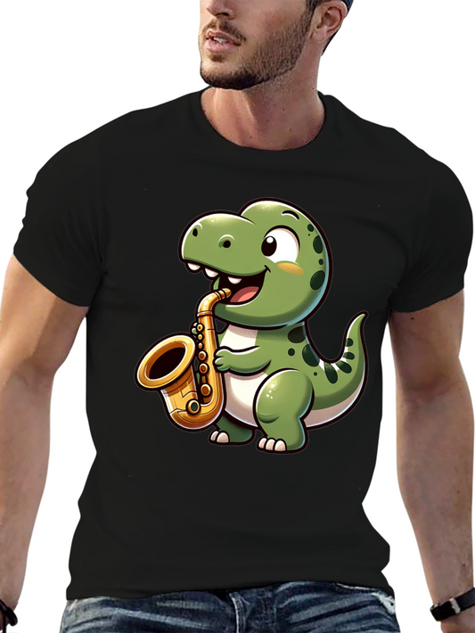 Dino Sax T-Shirt - Cartoon Dinosaur Playing Saxophone