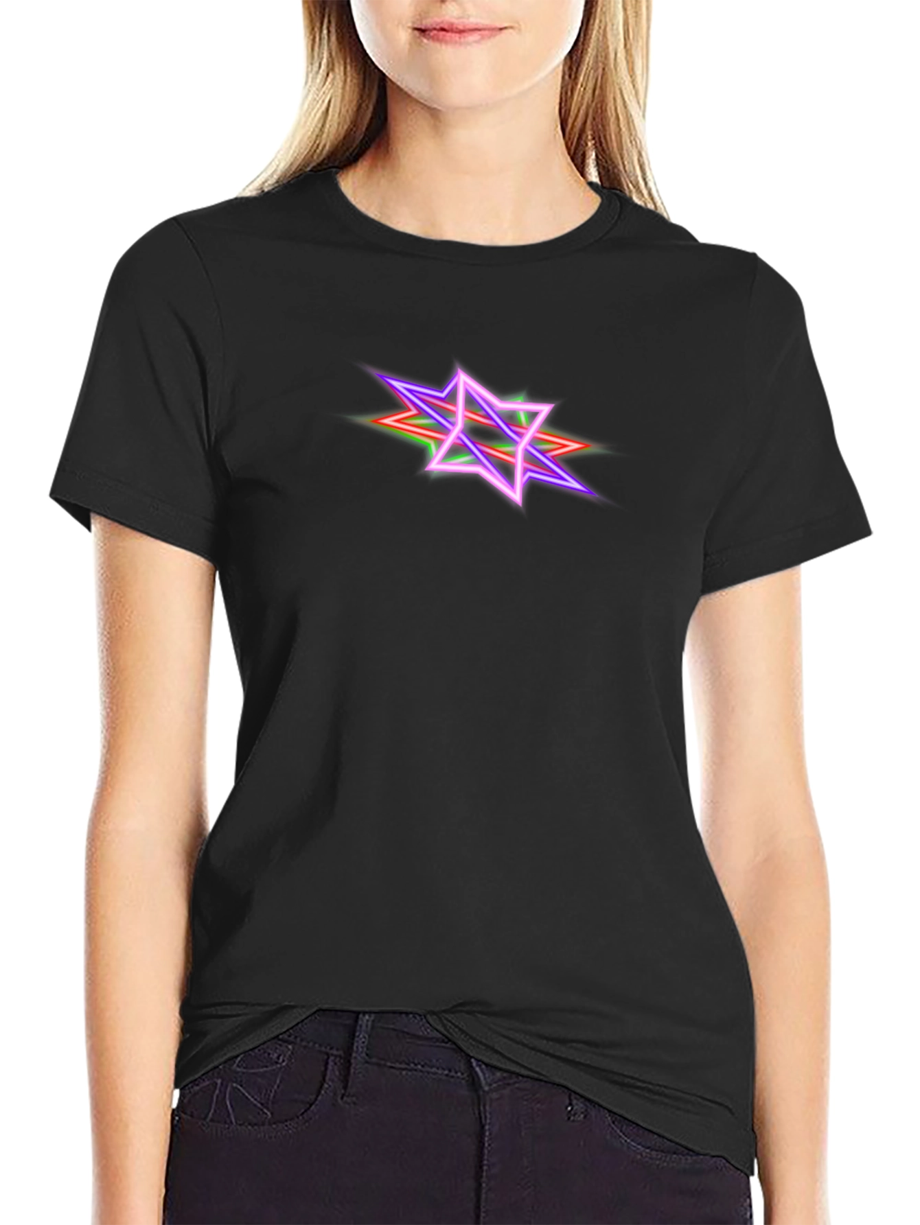 Neon Starburst Graphic Tee - Black Cotton Blend