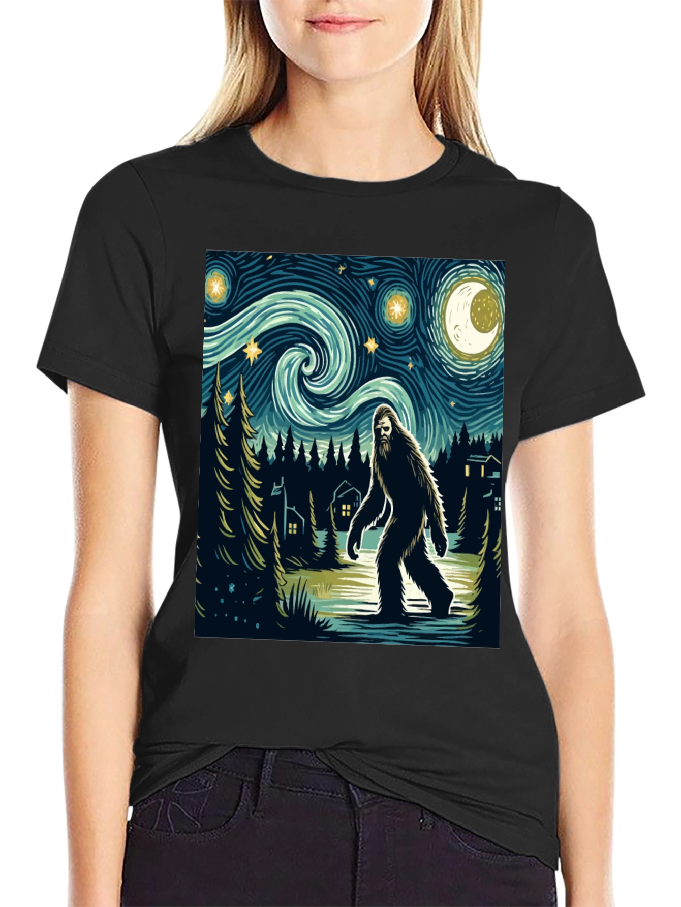 Sasquatch Starry Night T-Shirt