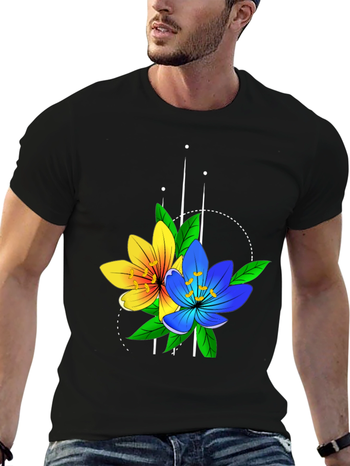 Floral Graphic Tee - Stylish Mens Black T-Shirt