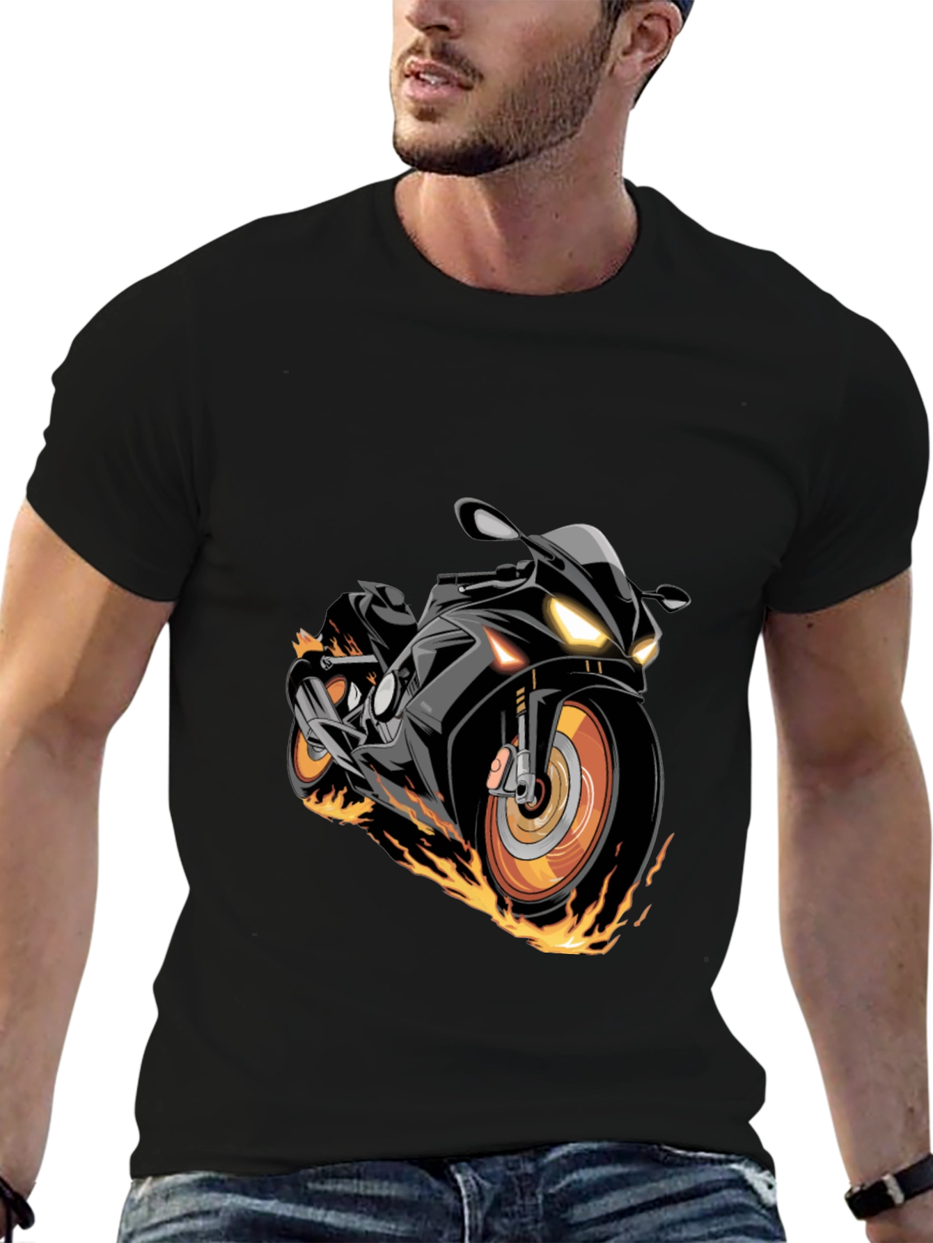 Black Motorcycle Flames Graphic T-Shirt