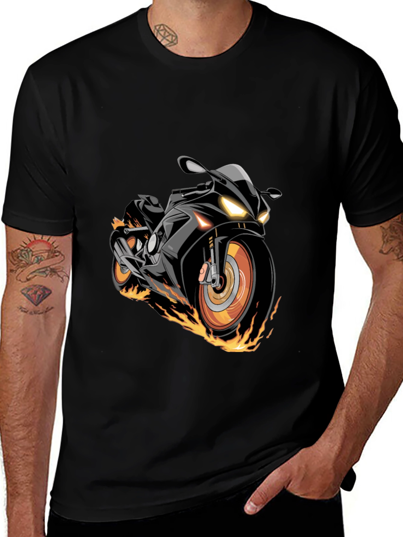 Black Motorcycle Flames Graphic T-Shirt