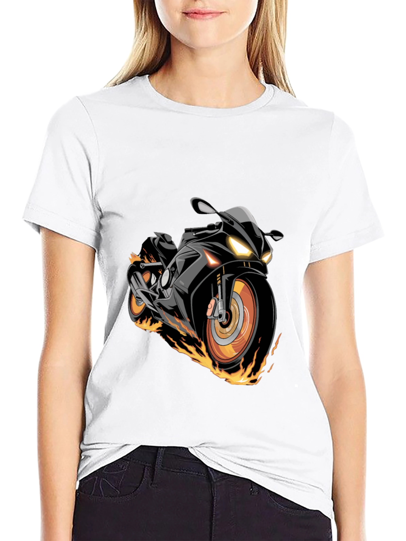 Black Motorcycle Flames Graphic T-Shirt