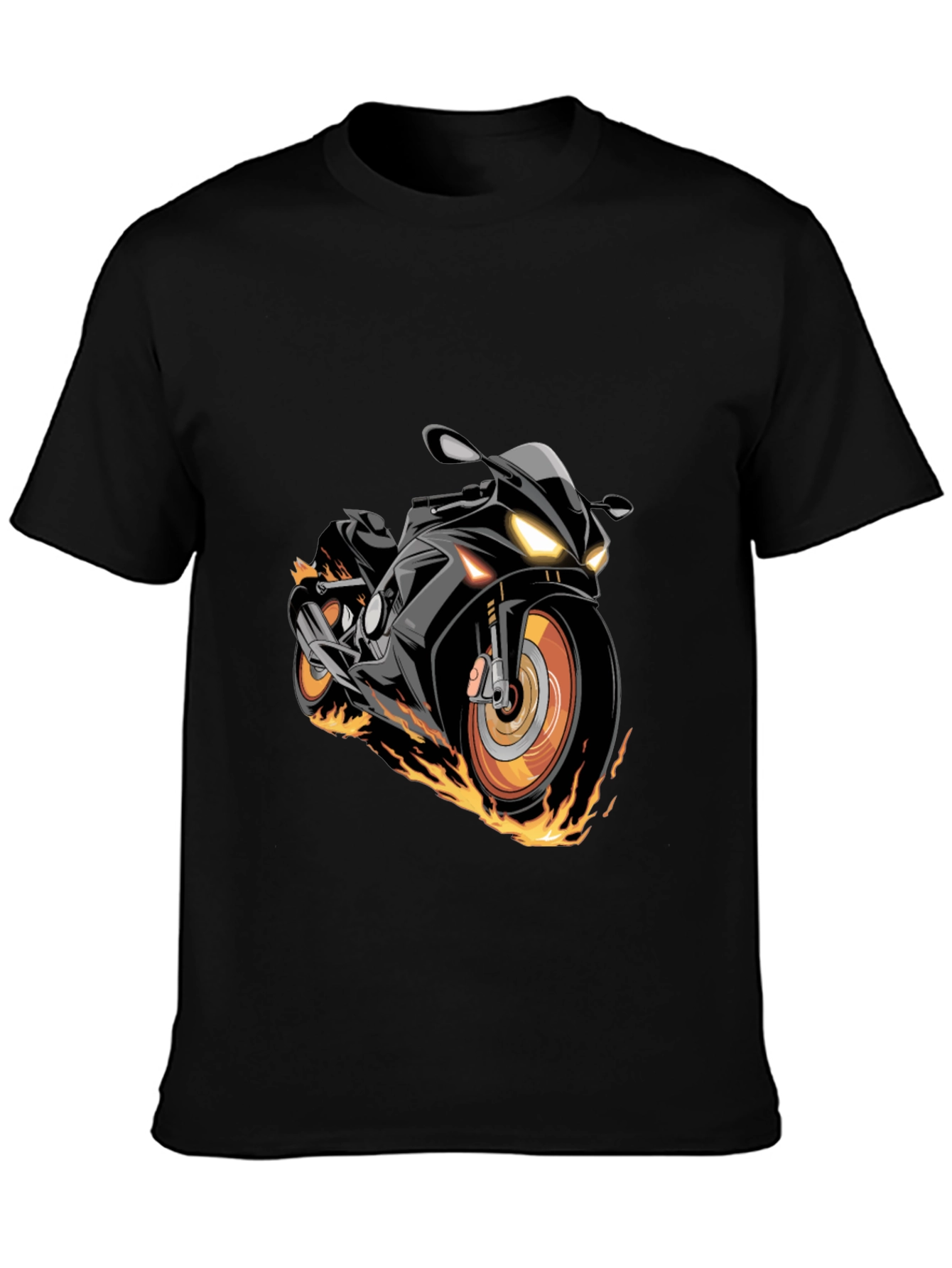 Black Motorcycle Flames Graphic T-Shirt