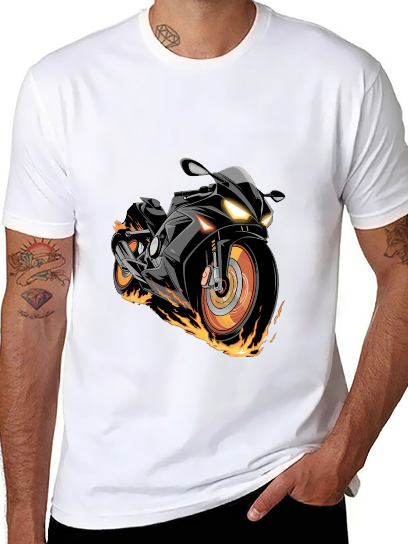 Black Motorcycle Flames Graphic T-Shirt