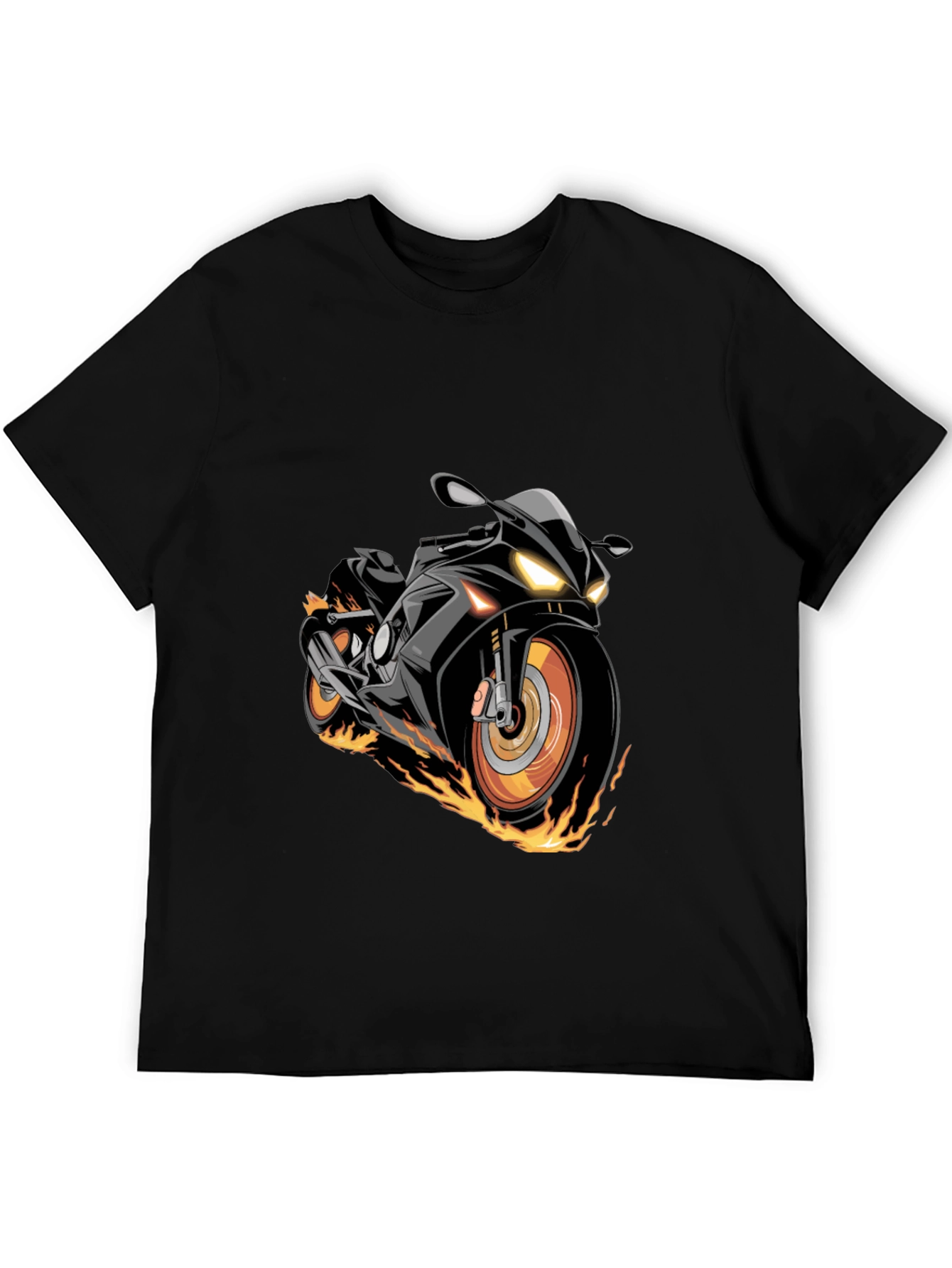 Black Motorcycle Flames Graphic T-Shirt