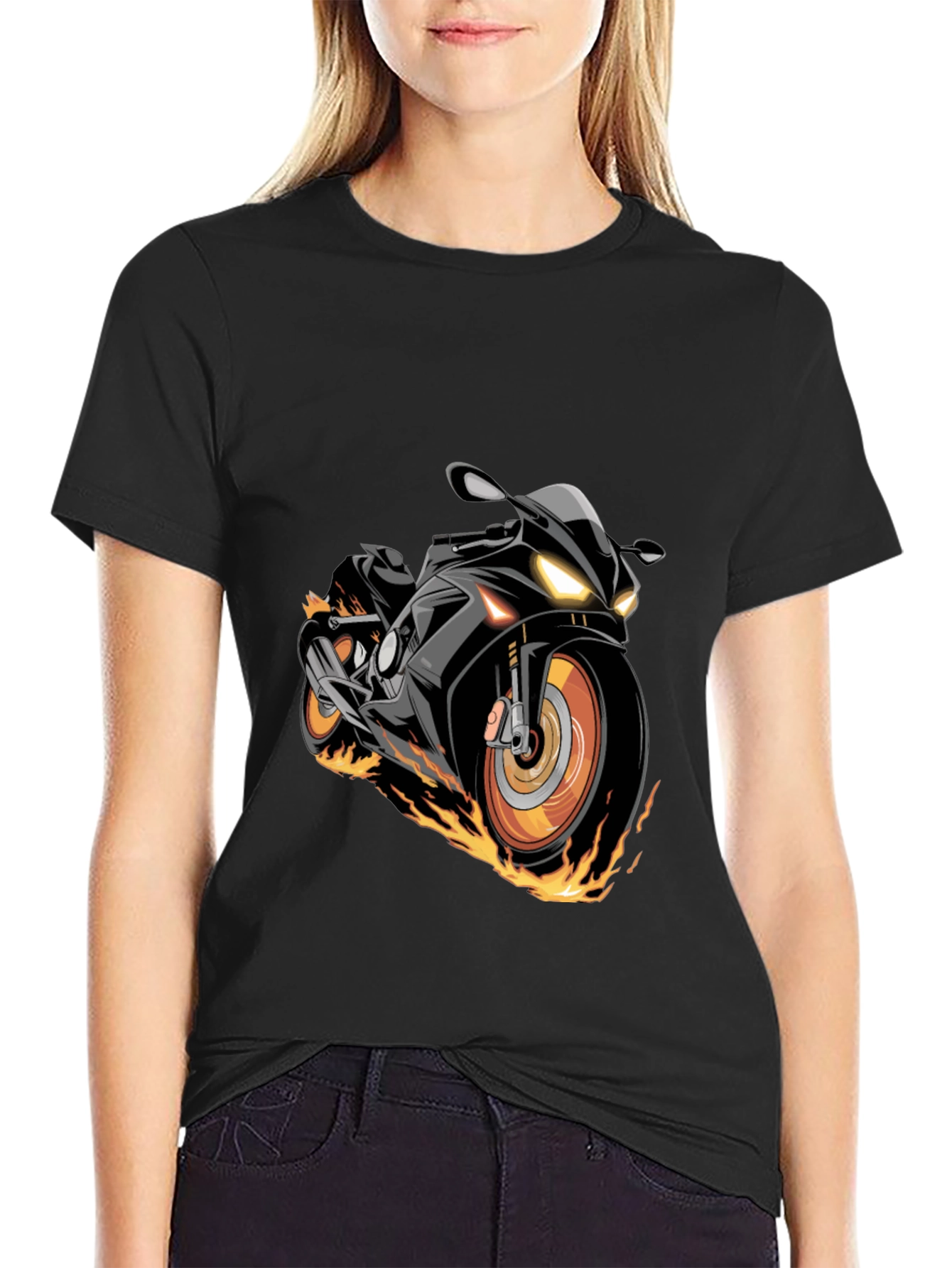Black Motorcycle Flames Graphic T-Shirt
