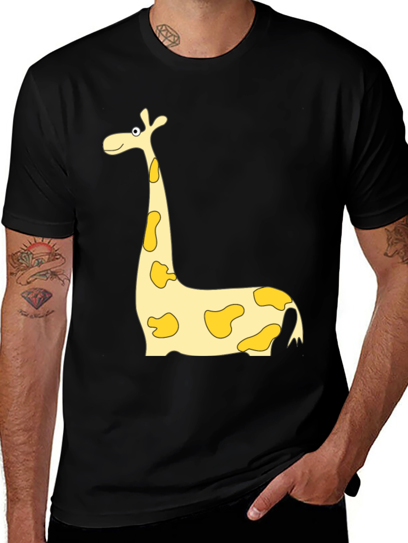 Funny Giraffe Graphic Print Black T-Shirt