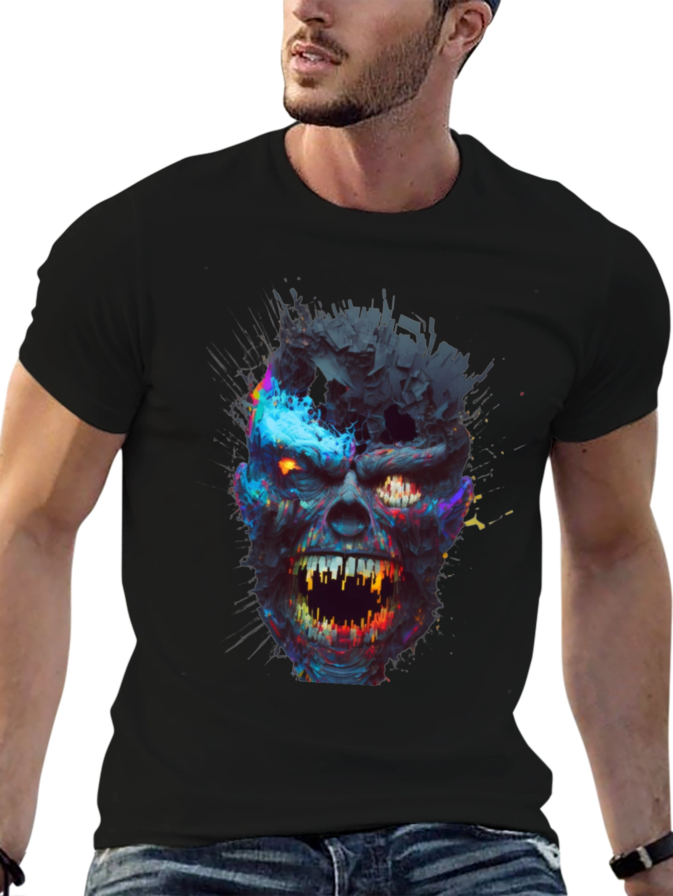 Zombie Graphic Print Tee - Mens Black T-Shirt