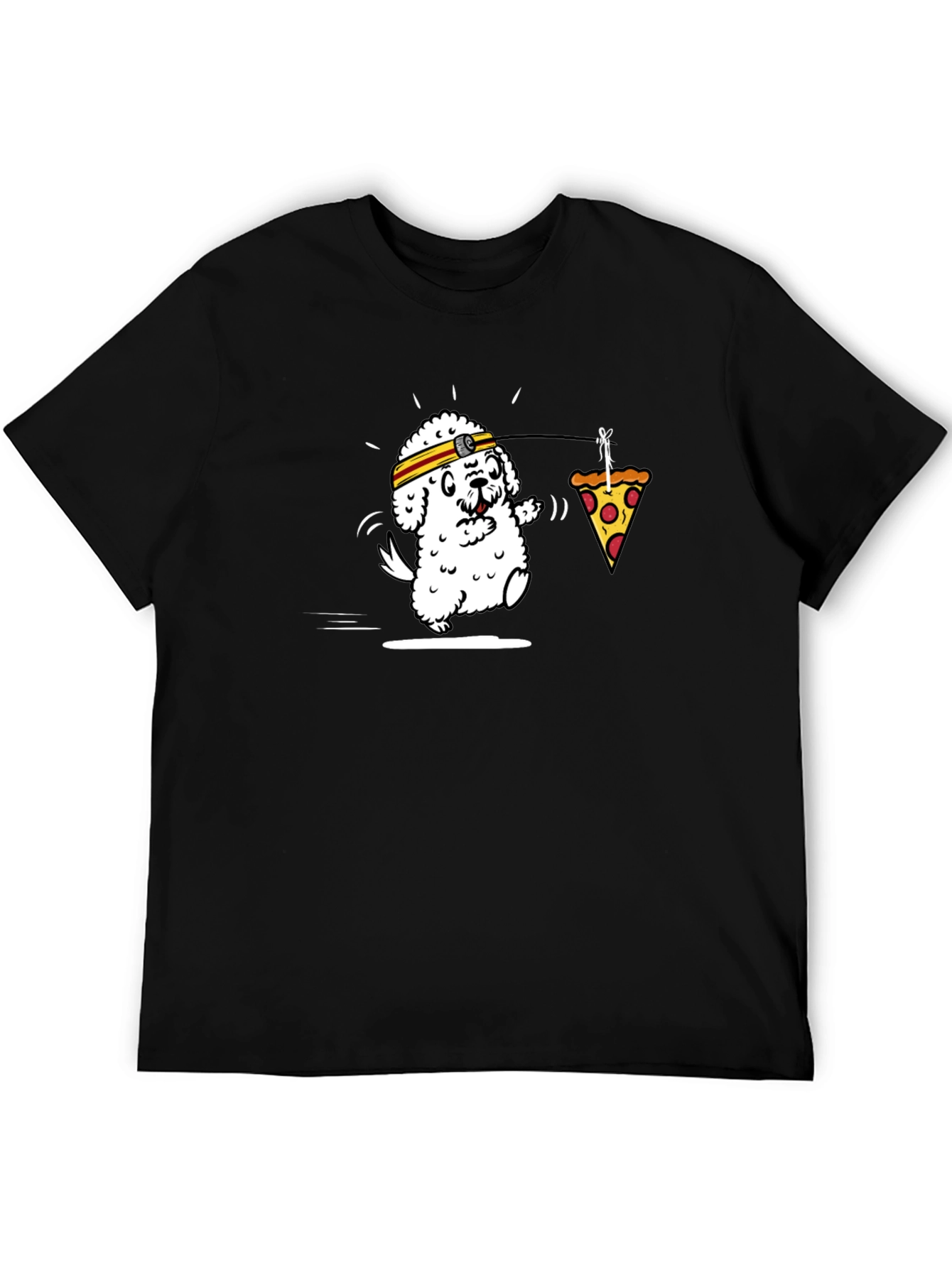 Dog Chasing Pizza Funny Graphic Tee