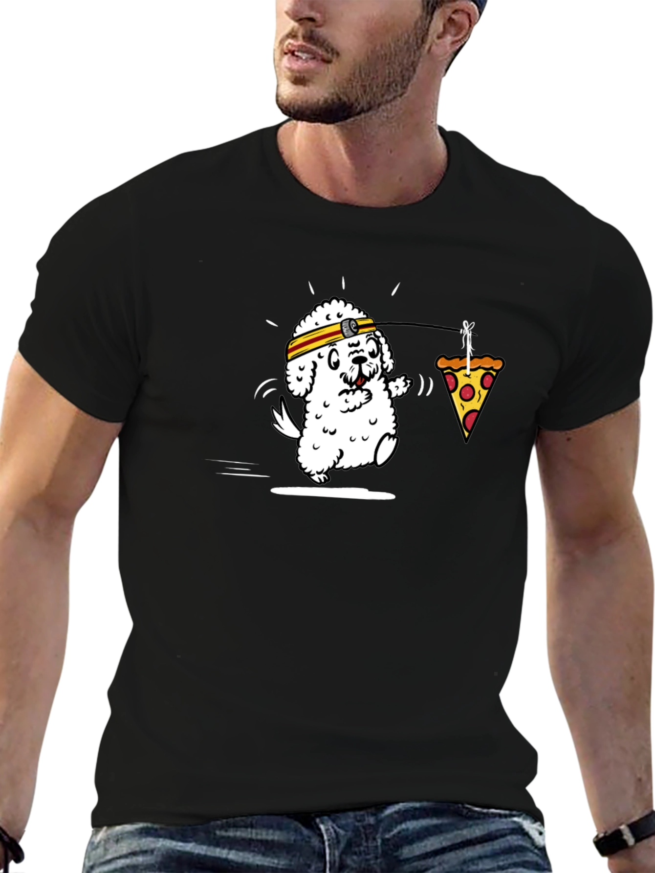 Dog Chasing Pizza Funny Graphic Tee