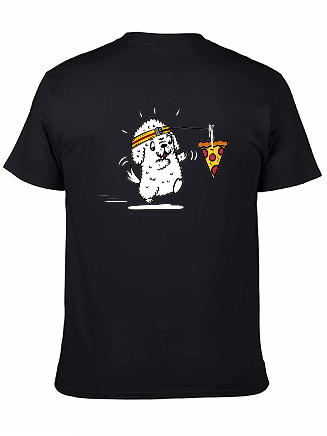Dog Chasing Pizza Funny Graphic Tee