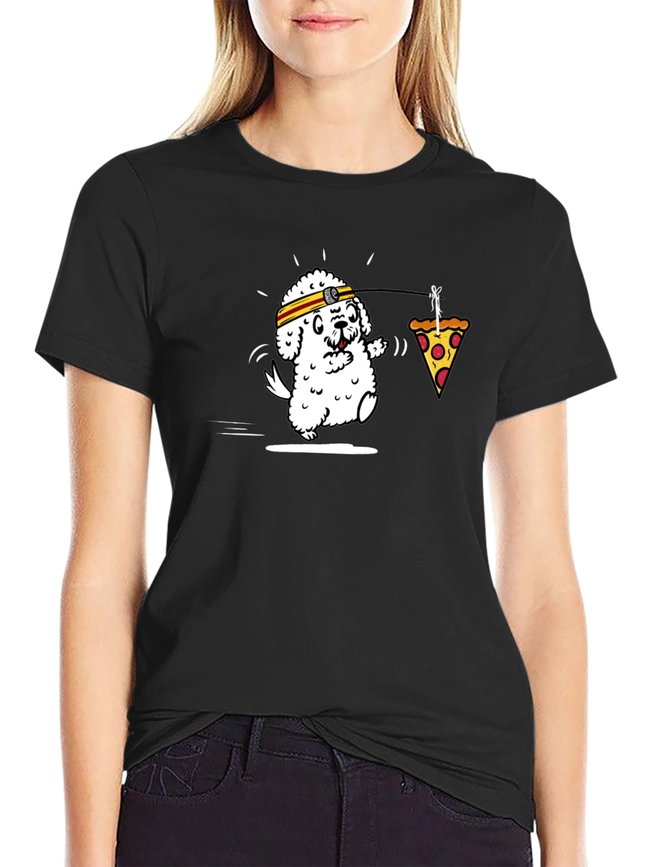 Dog Chasing Pizza Funny Graphic Tee