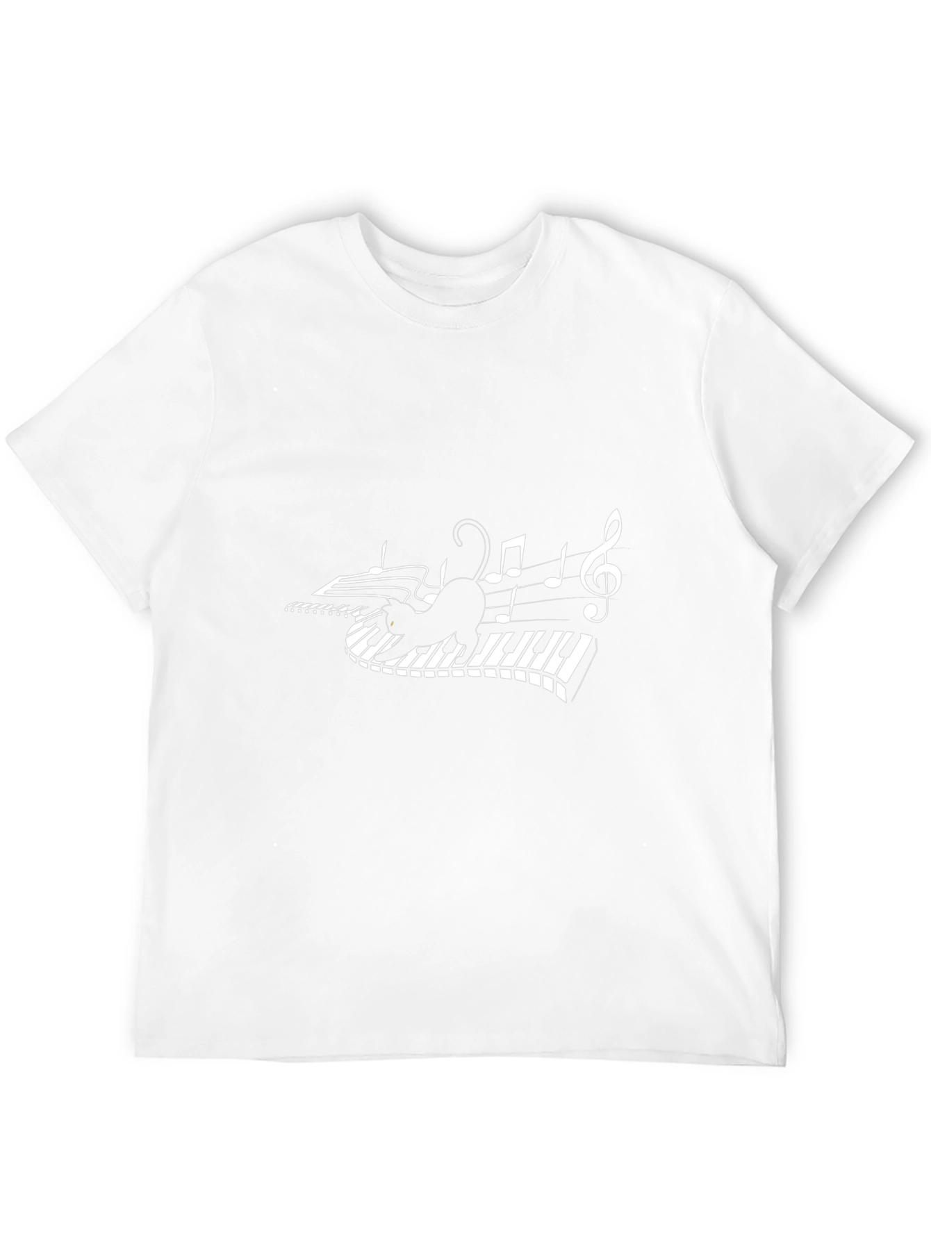 Musical Cat T-Shirt - Piano Keys & Notes Design