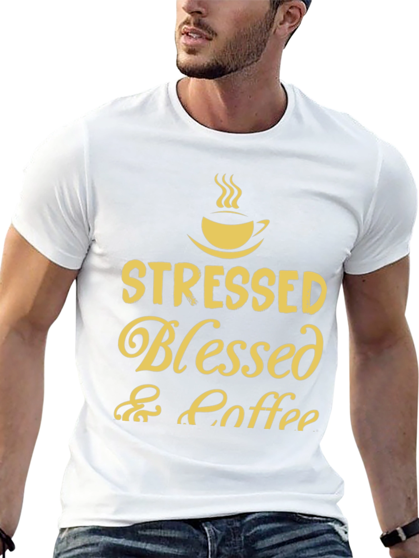 Stressed Blessed Coffee T-Shirt Black