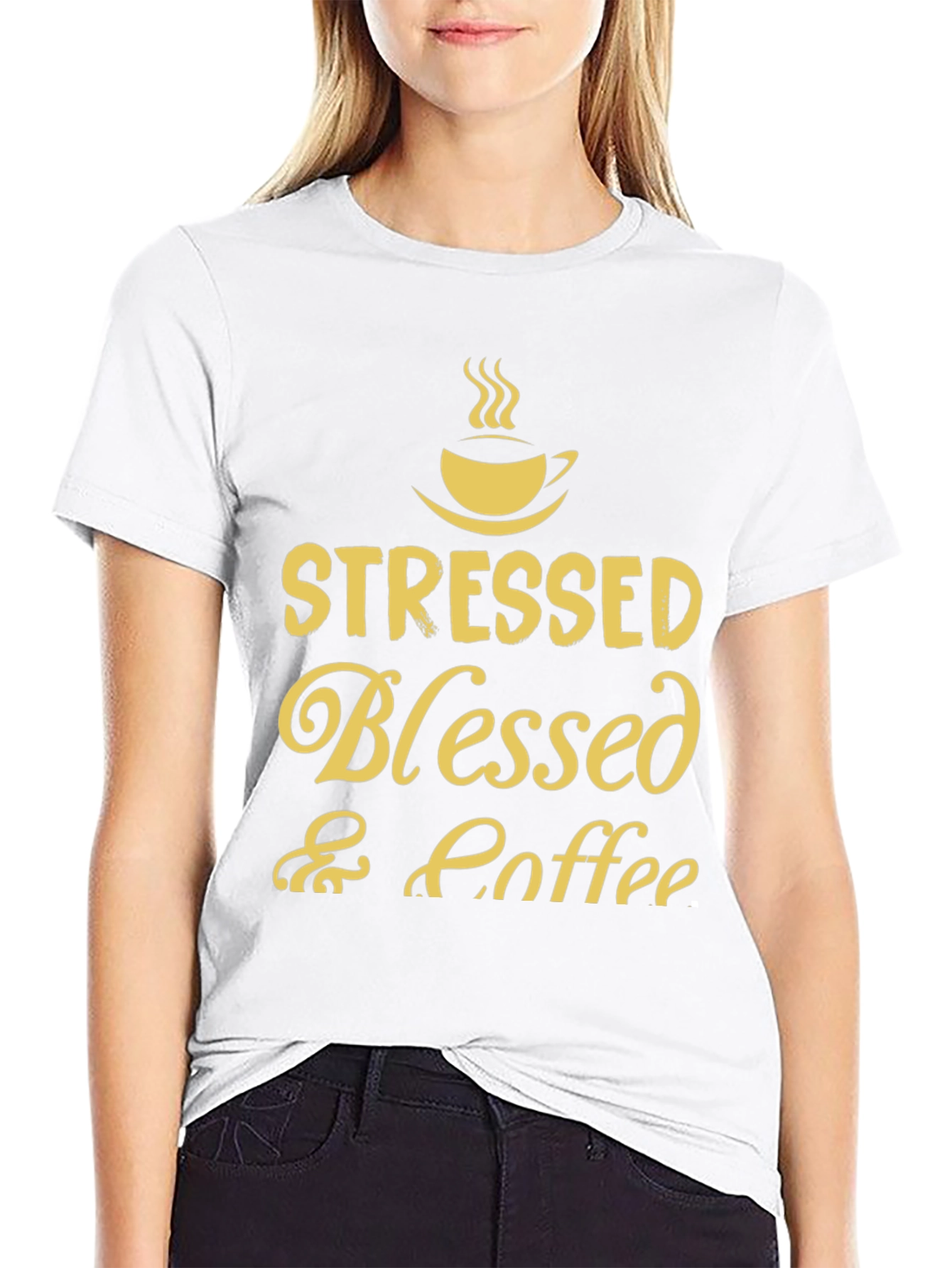 Stressed Blessed Coffee T-Shirt Black