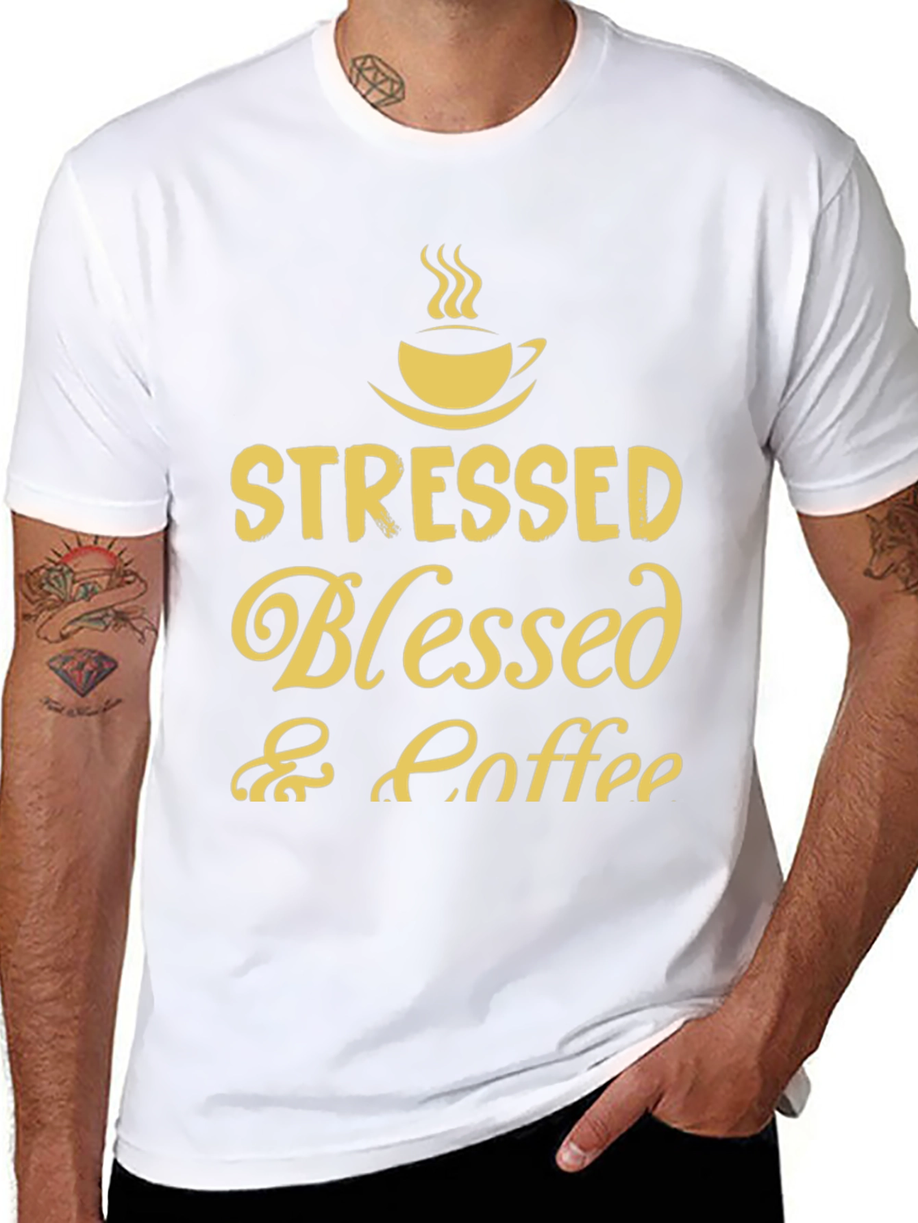 Stressed Blessed Coffee T-Shirt Black