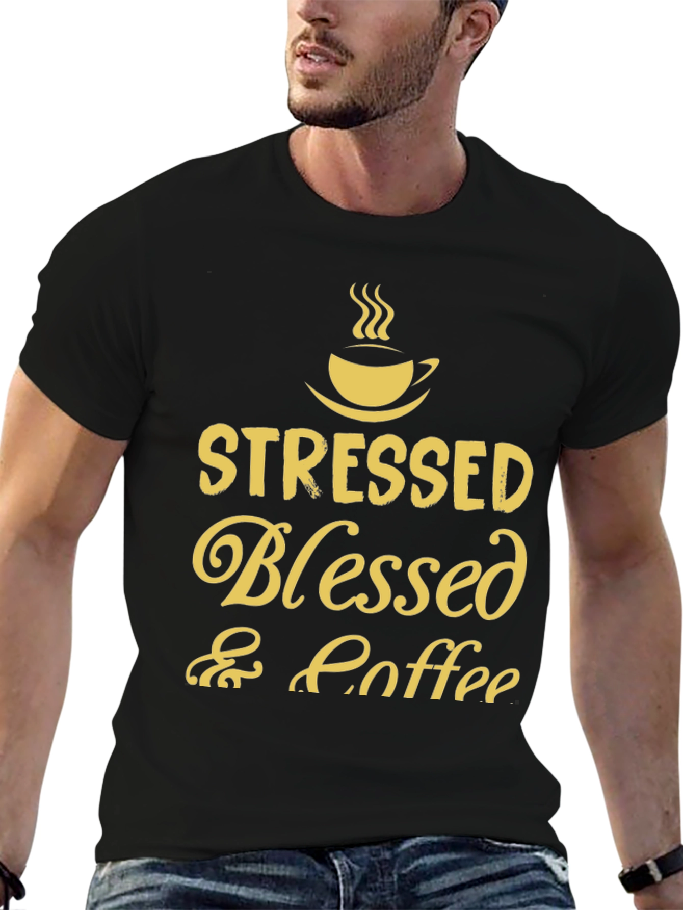 Stressed Blessed Coffee T-Shirt Black