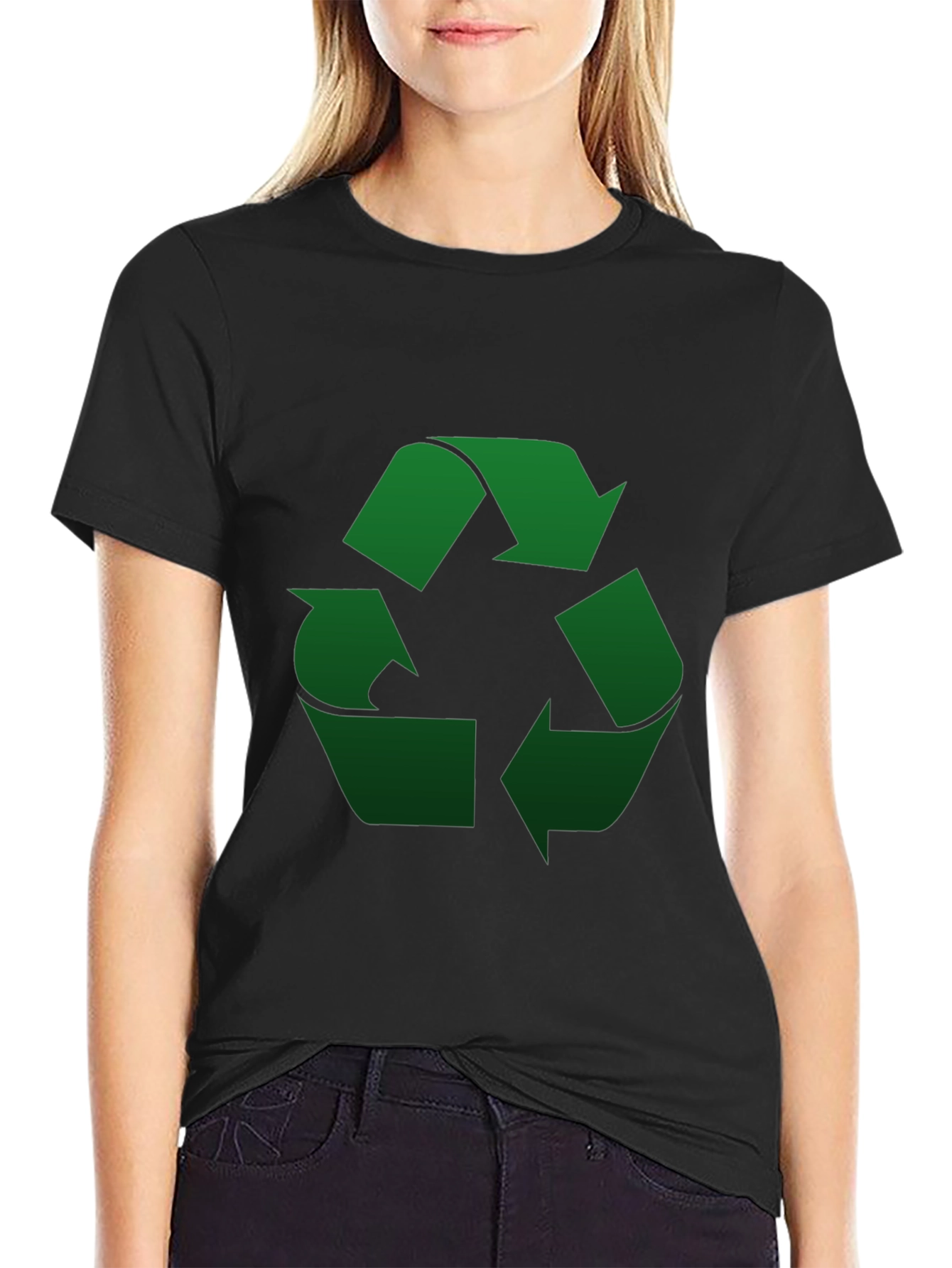 Eco-Friendly Black T-Shirt - Green Recycle Symbol