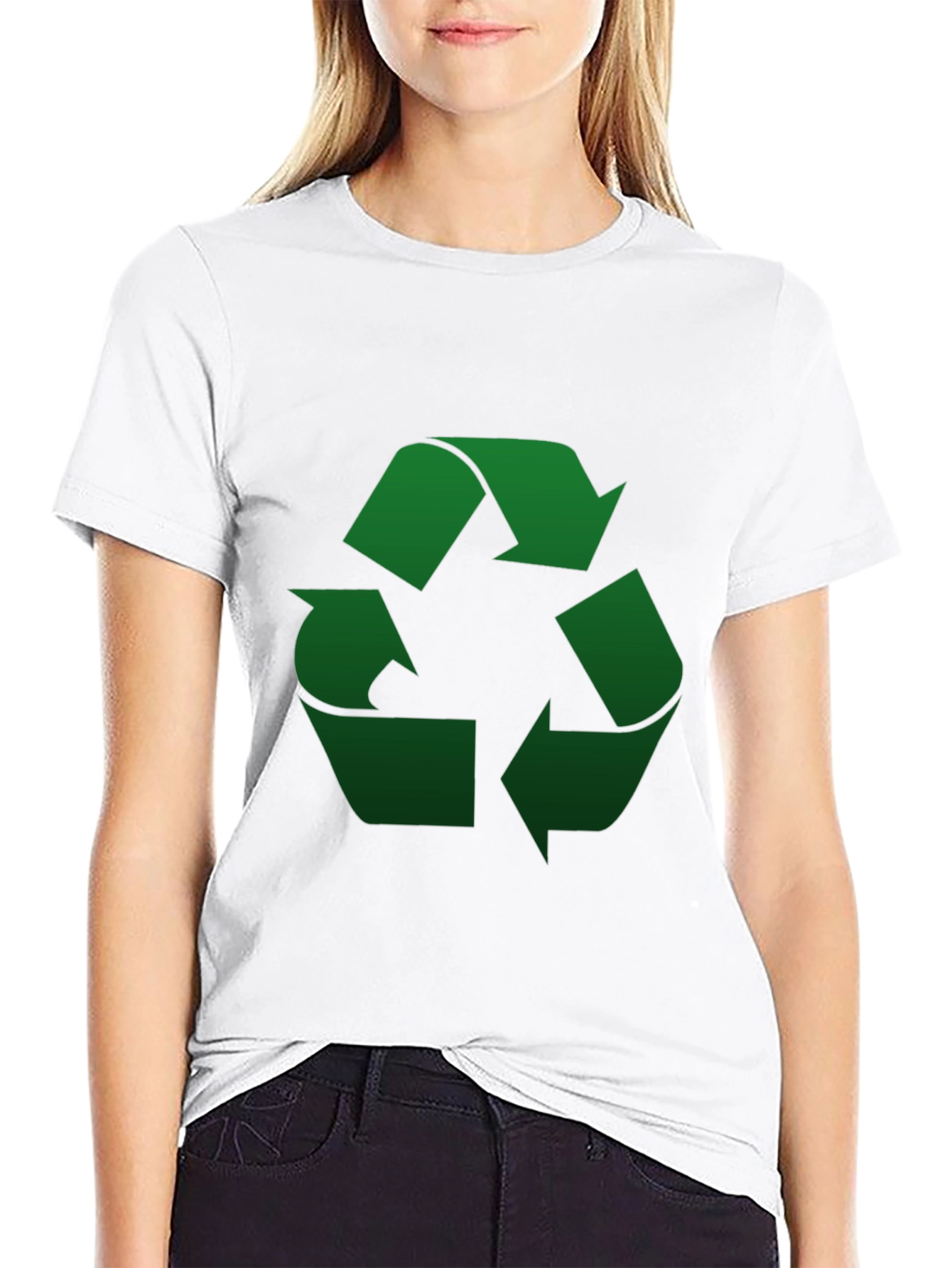 Eco-Friendly Black T-Shirt - Green Recycle Symbol