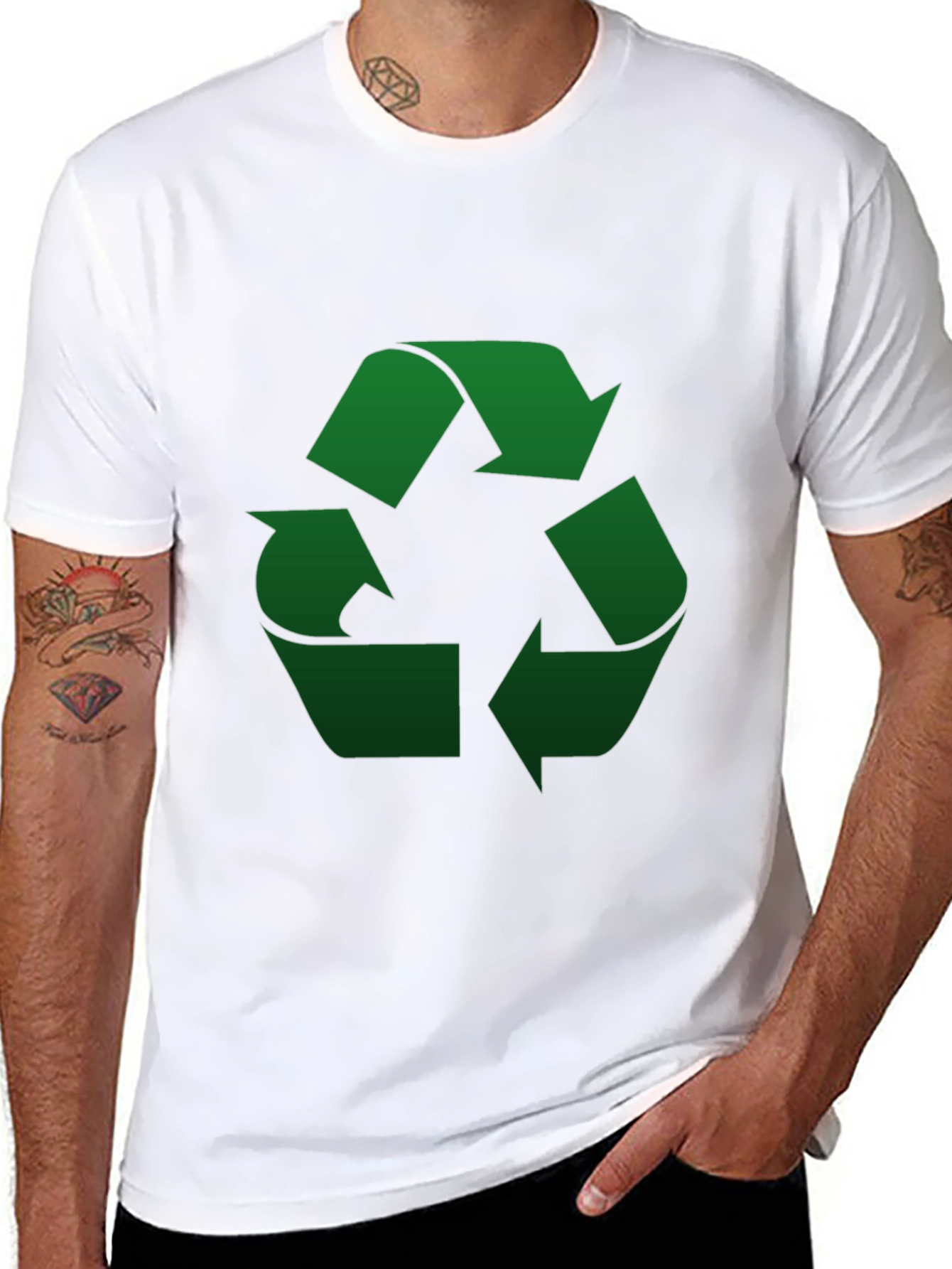 Eco-Friendly Black T-Shirt - Green Recycle Symbol