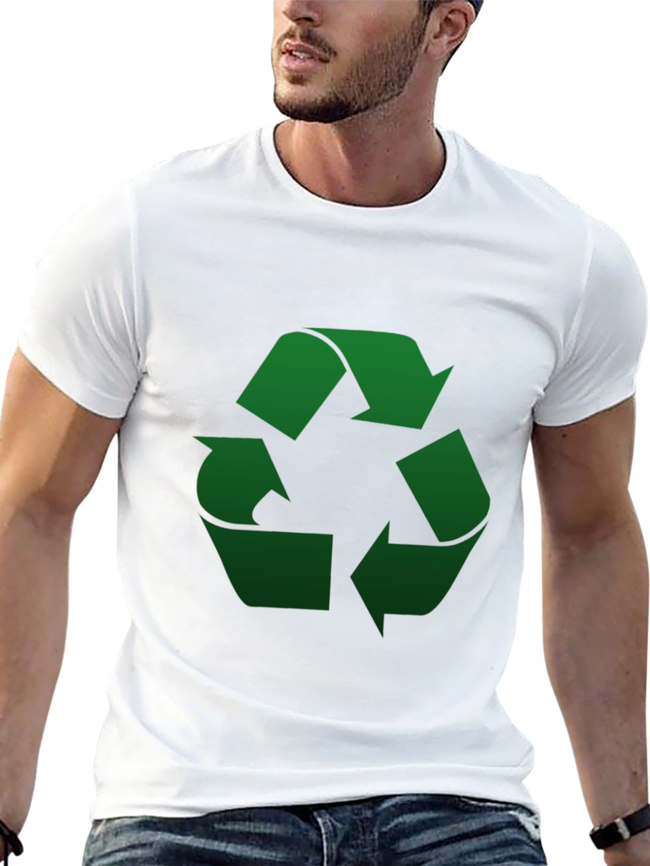 Eco-Friendly Black T-Shirt - Green Recycle Symbol