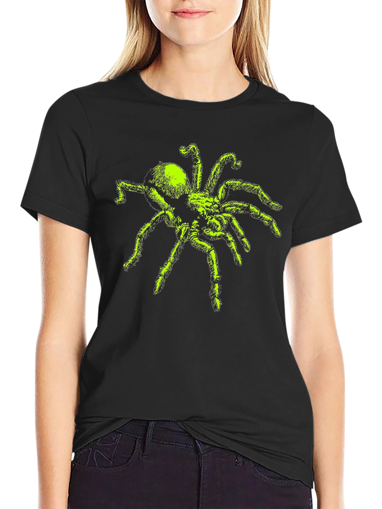 Neon Green Spider Graphic Tee - Black T-Shirt