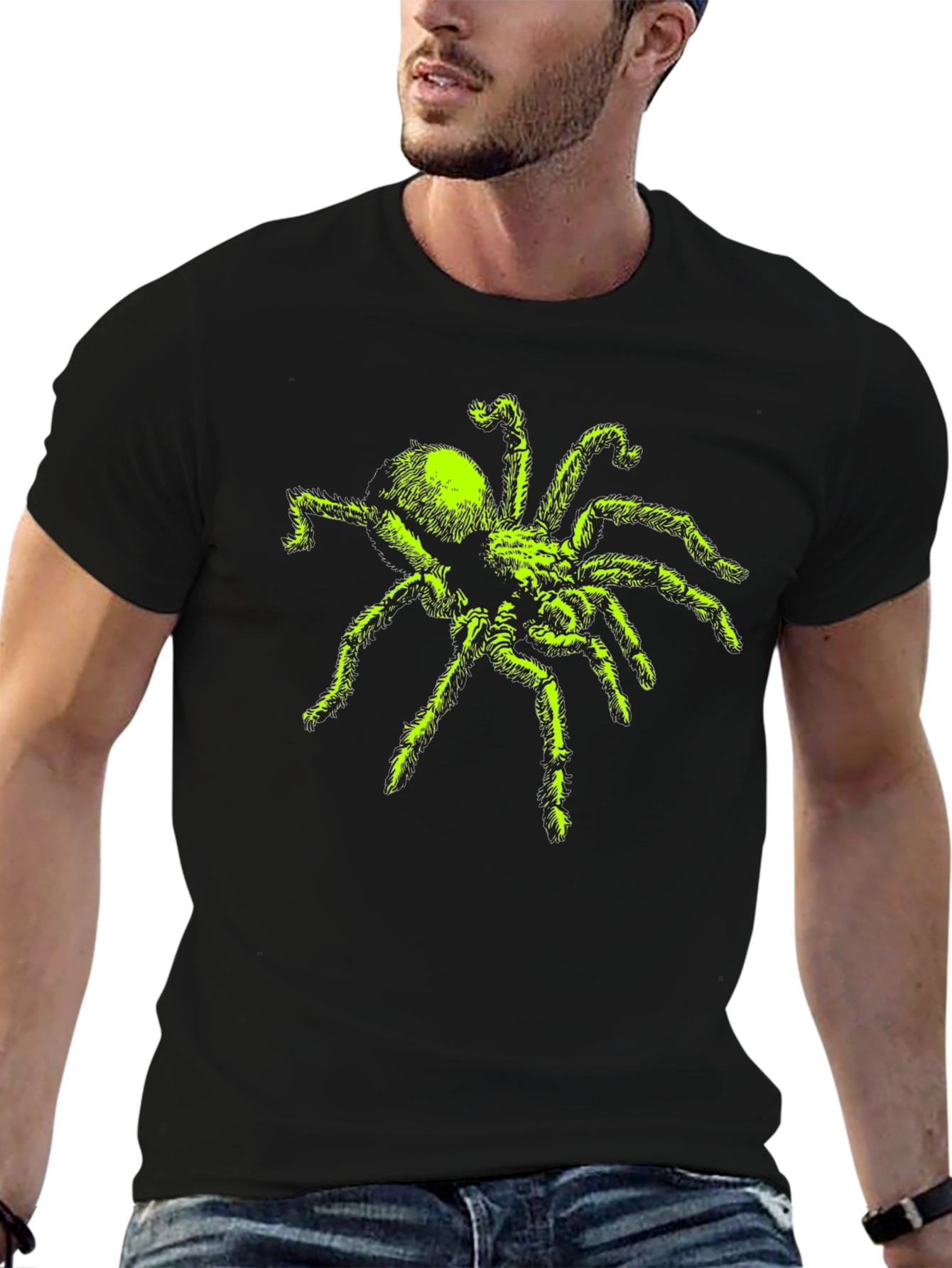 Neon Green Spider Graphic Tee - Black T-Shirt