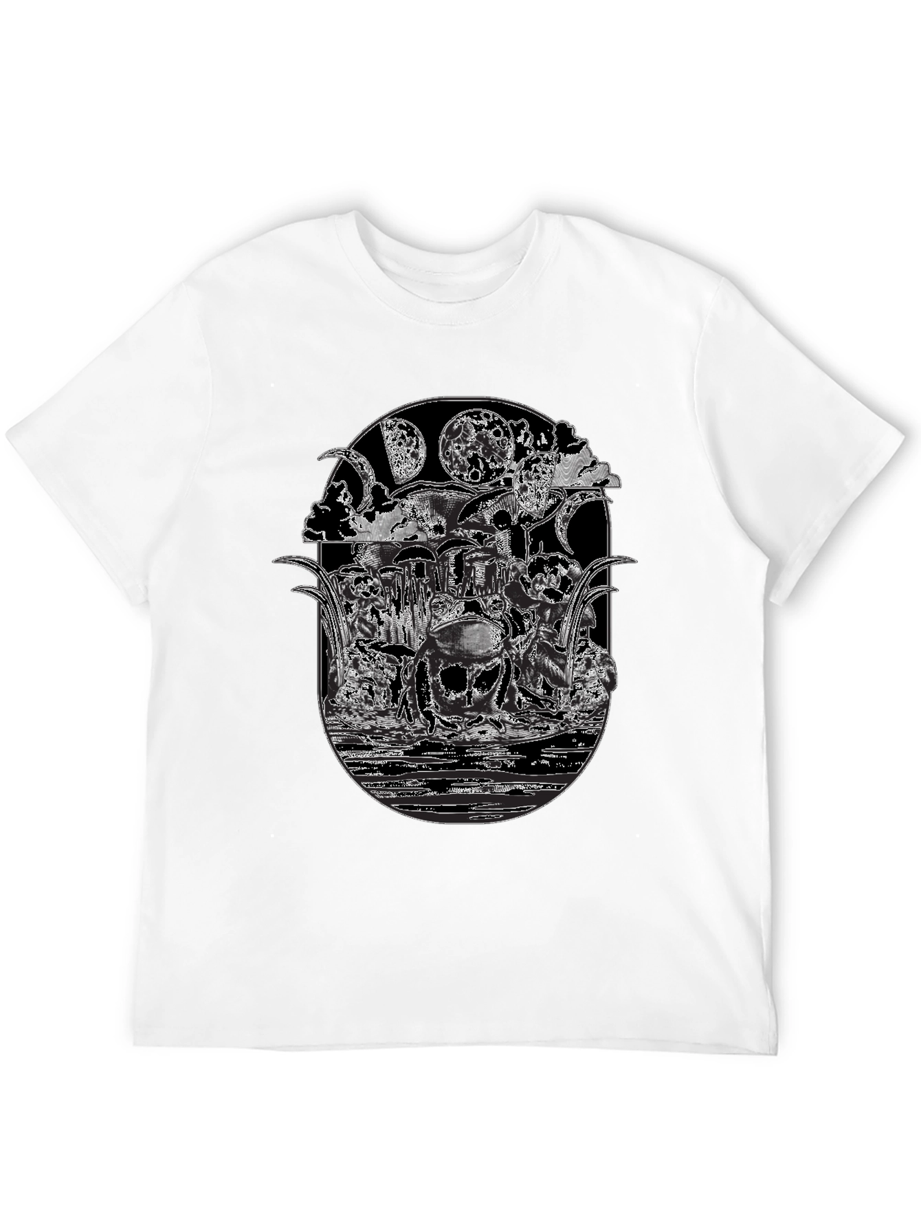 Black T-Shirt with Frog Moon Graphic Print