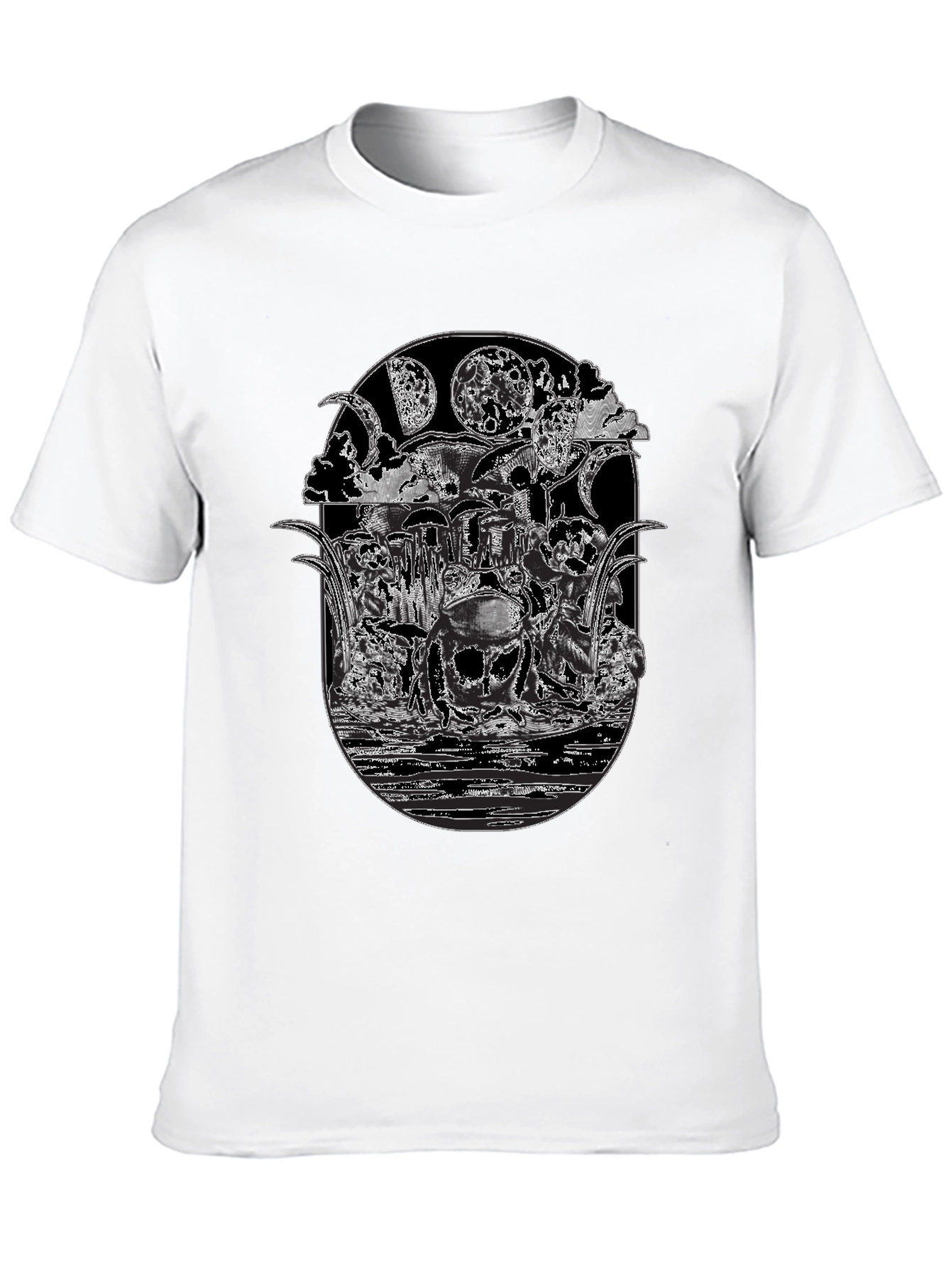 Black T-Shirt with Frog Moon Graphic Print