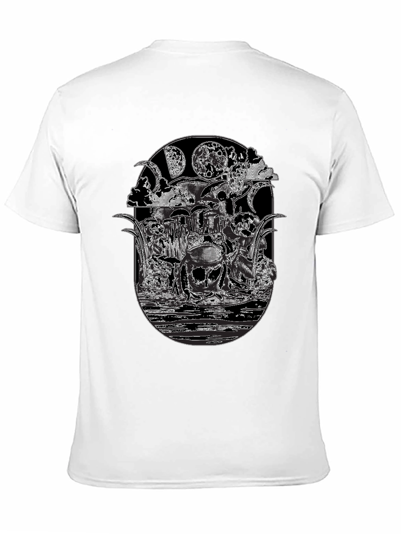 Black T-Shirt with Frog Moon Graphic Print