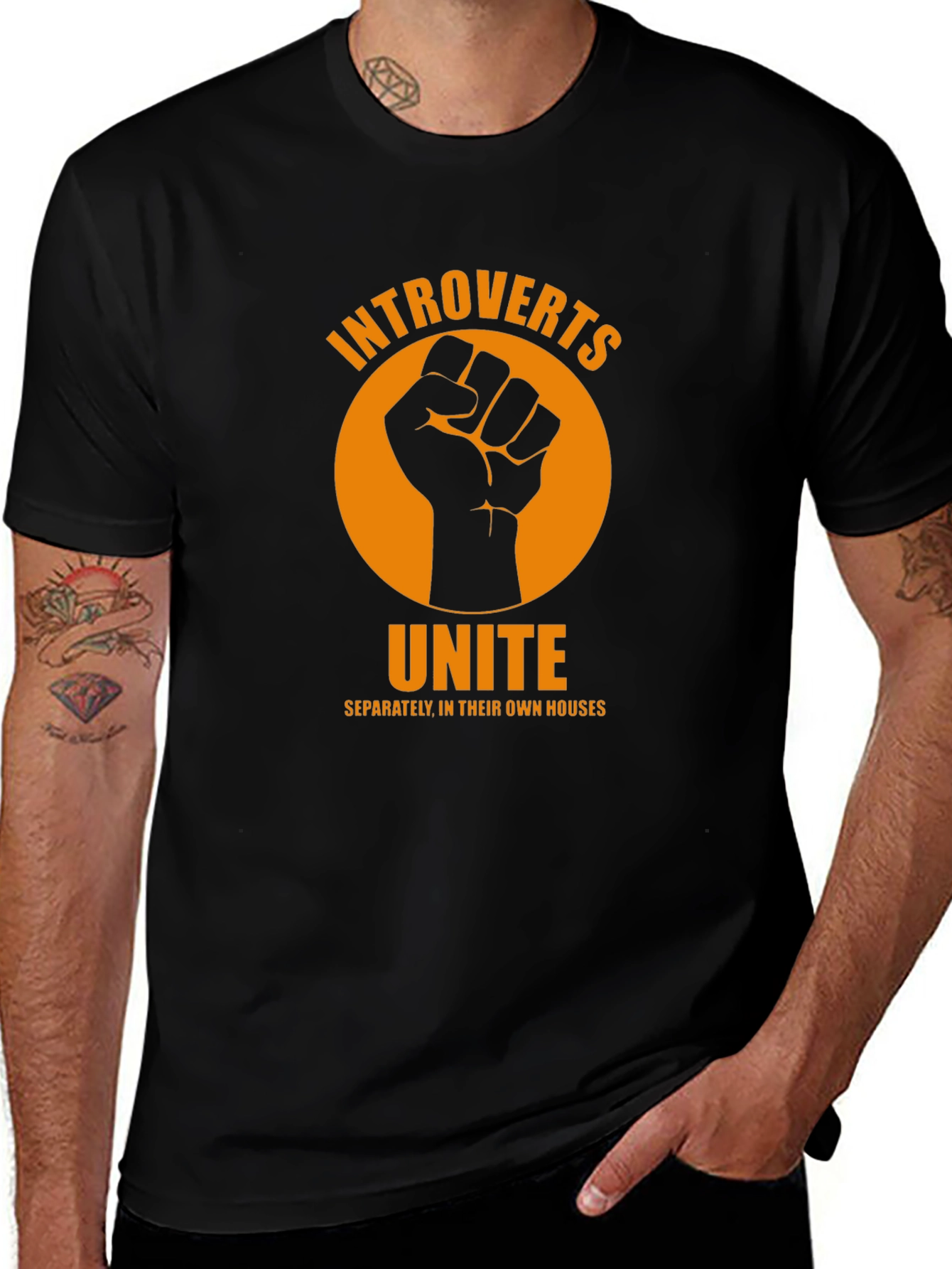 Introverts Unite Graphic T-Shirt - Black Cotton