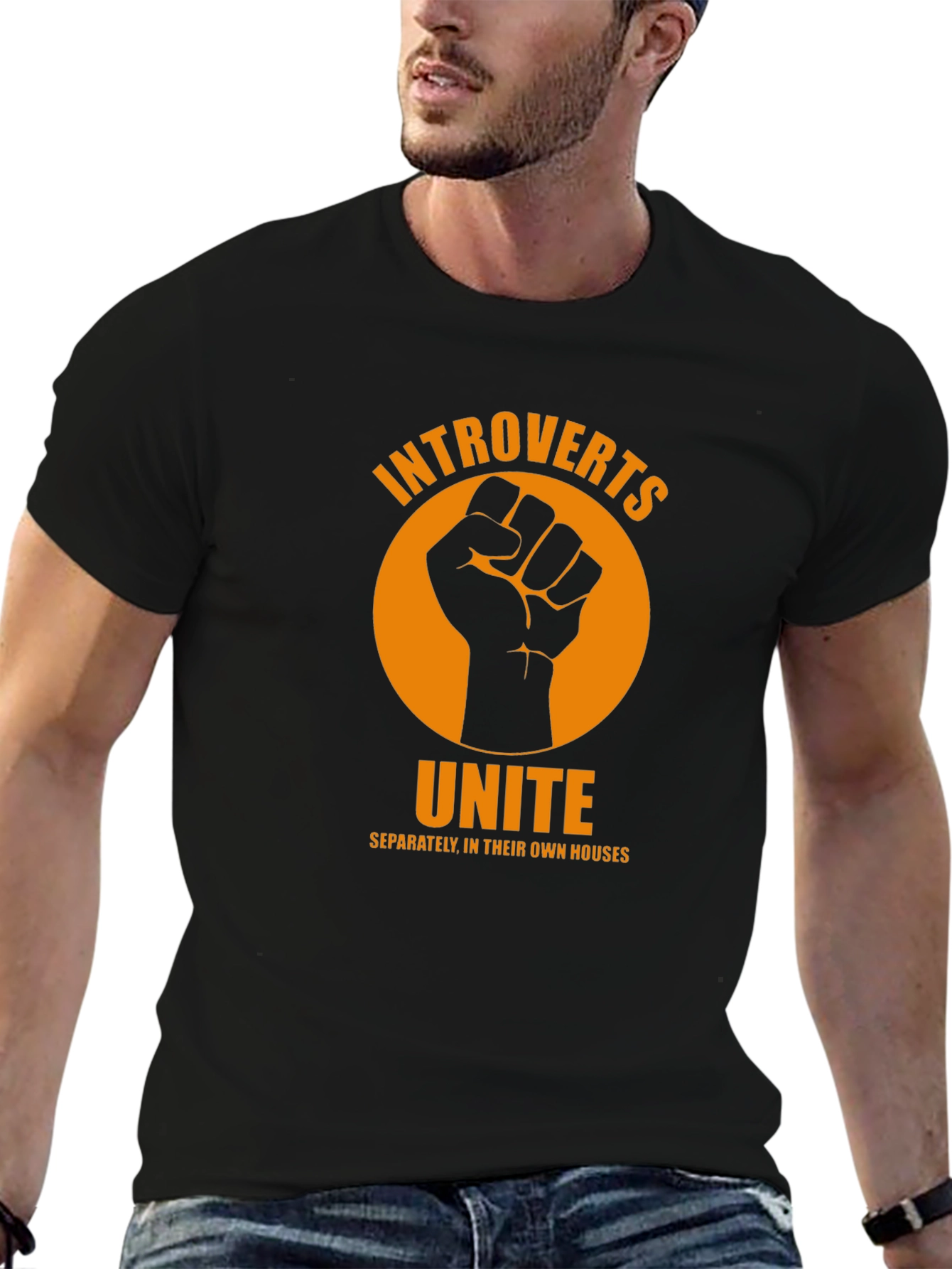 Introverts Unite Graphic T-Shirt - Black Cotton