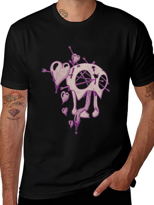 Edgy Heart and Skull Graphic Tee - Black