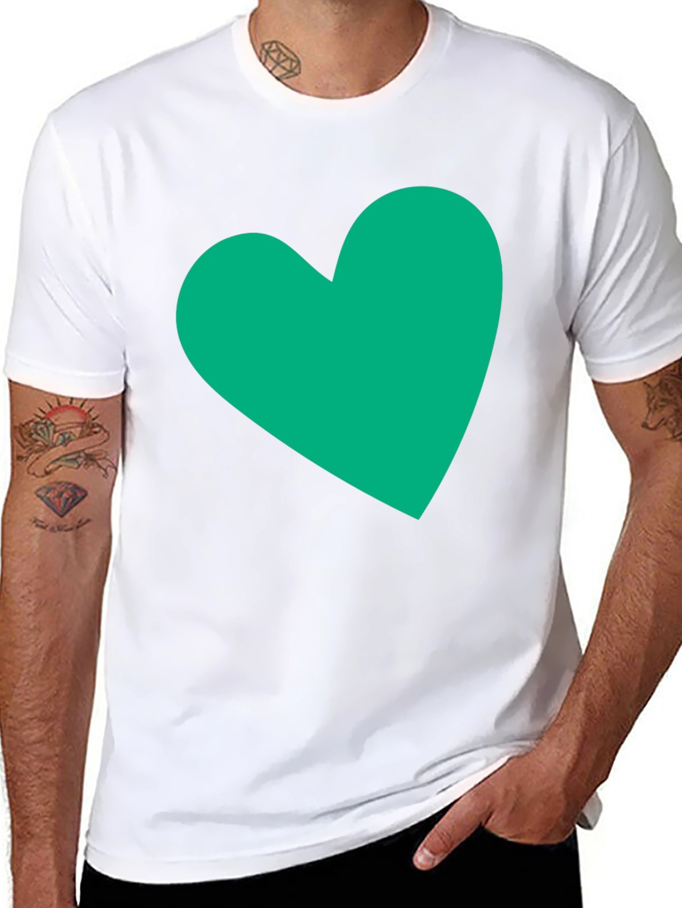 Black Tee with Green Heart Graphic