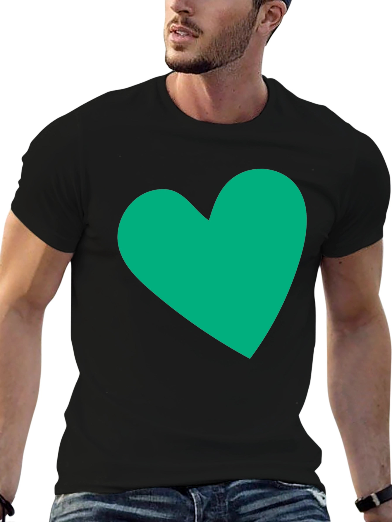 Black Tee with Green Heart Graphic
