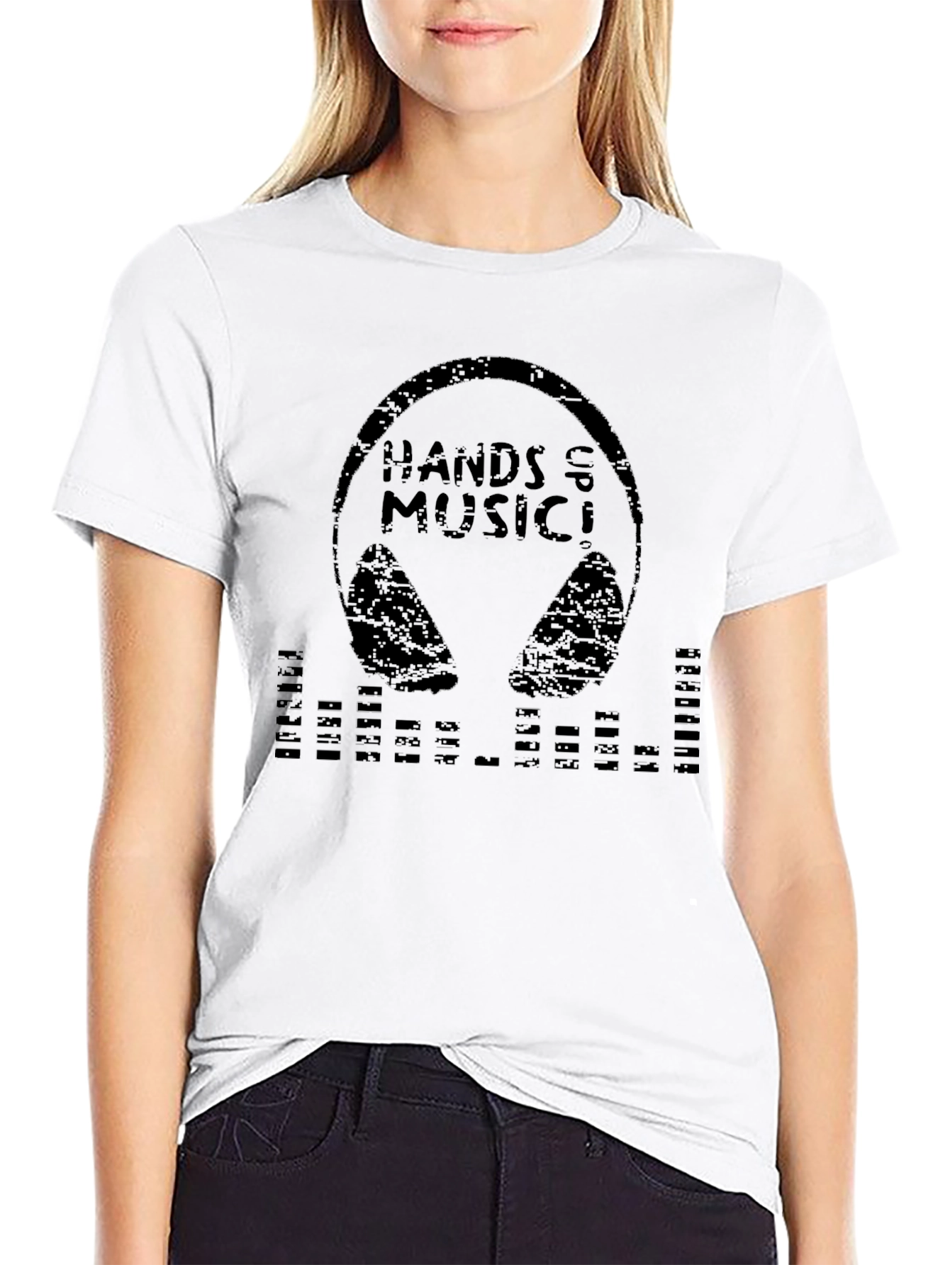 Hands Up Music Graphic Print Black Tee