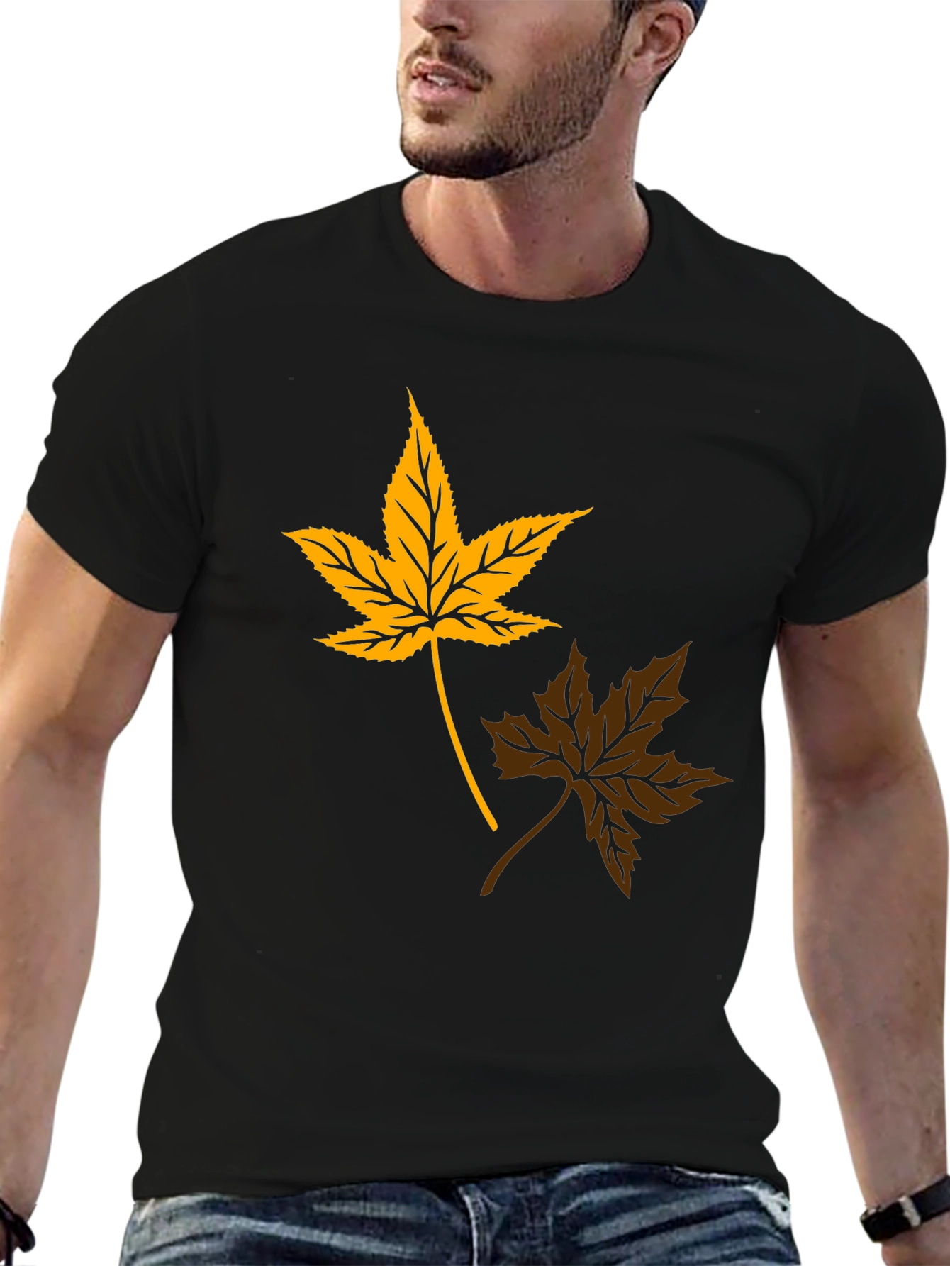 Autumn Leaf Graphic Tee - Stylish Black T-Shirt