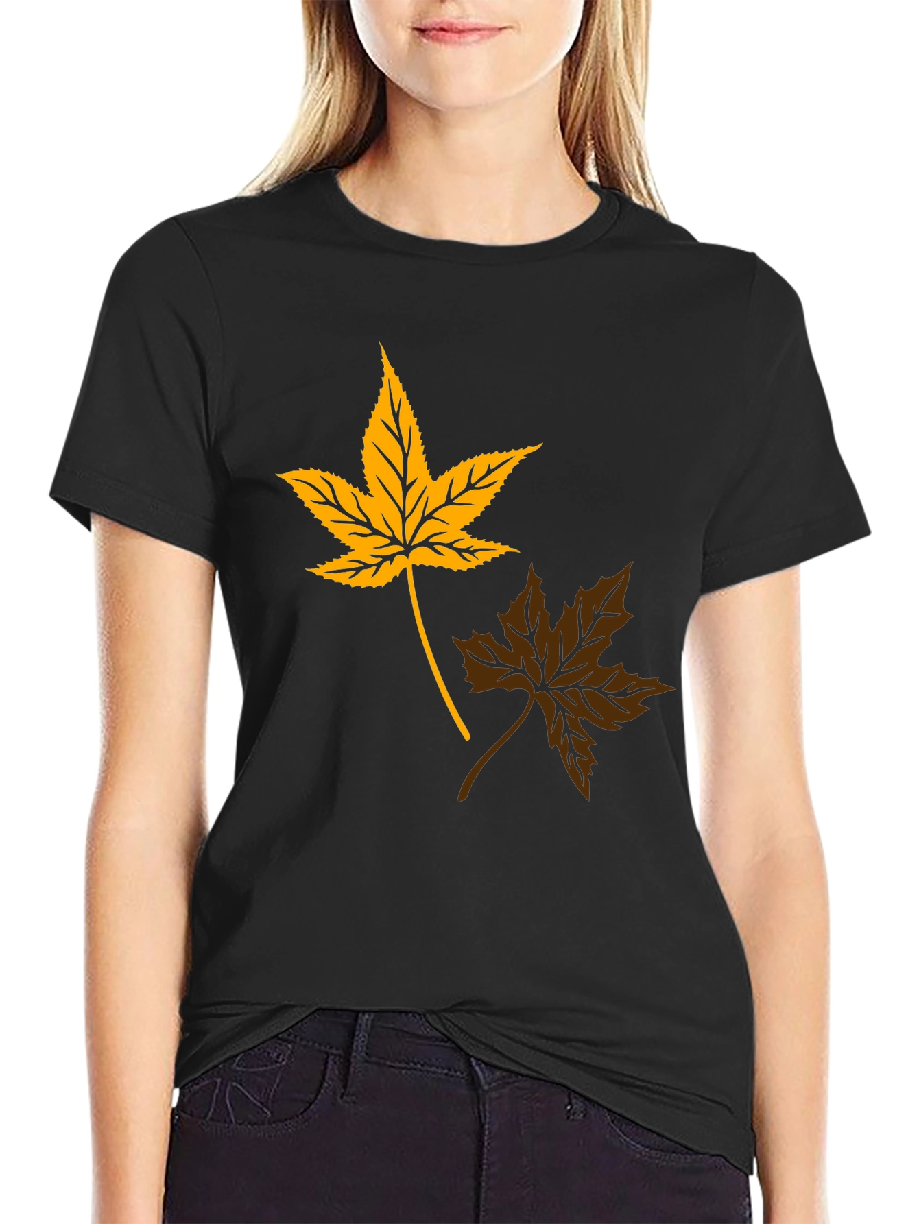 Autumn Leaf Graphic Tee - Stylish Black T-Shirt