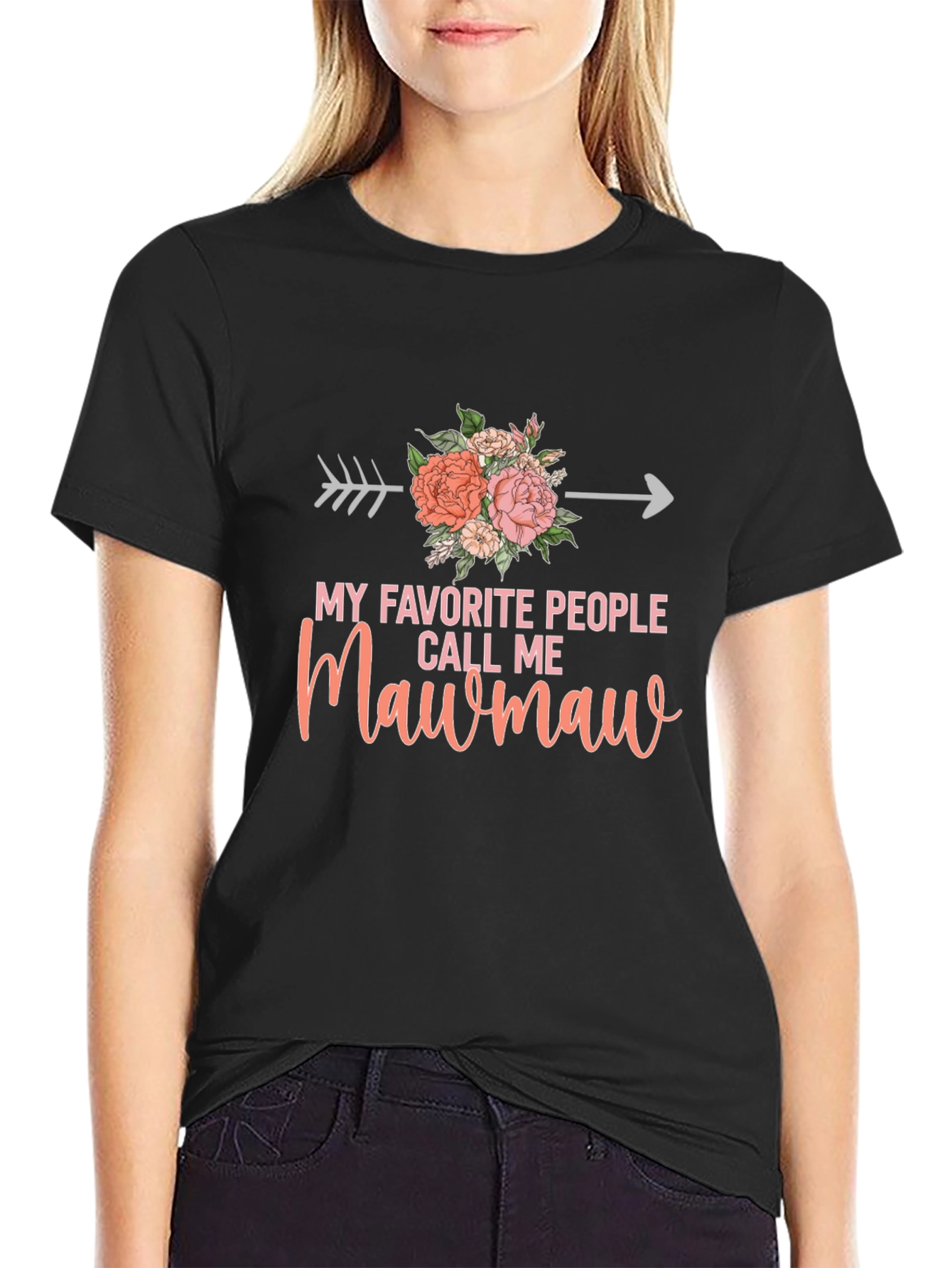 Mawmaw Arrow Floral Graphic T-Shirt - Black