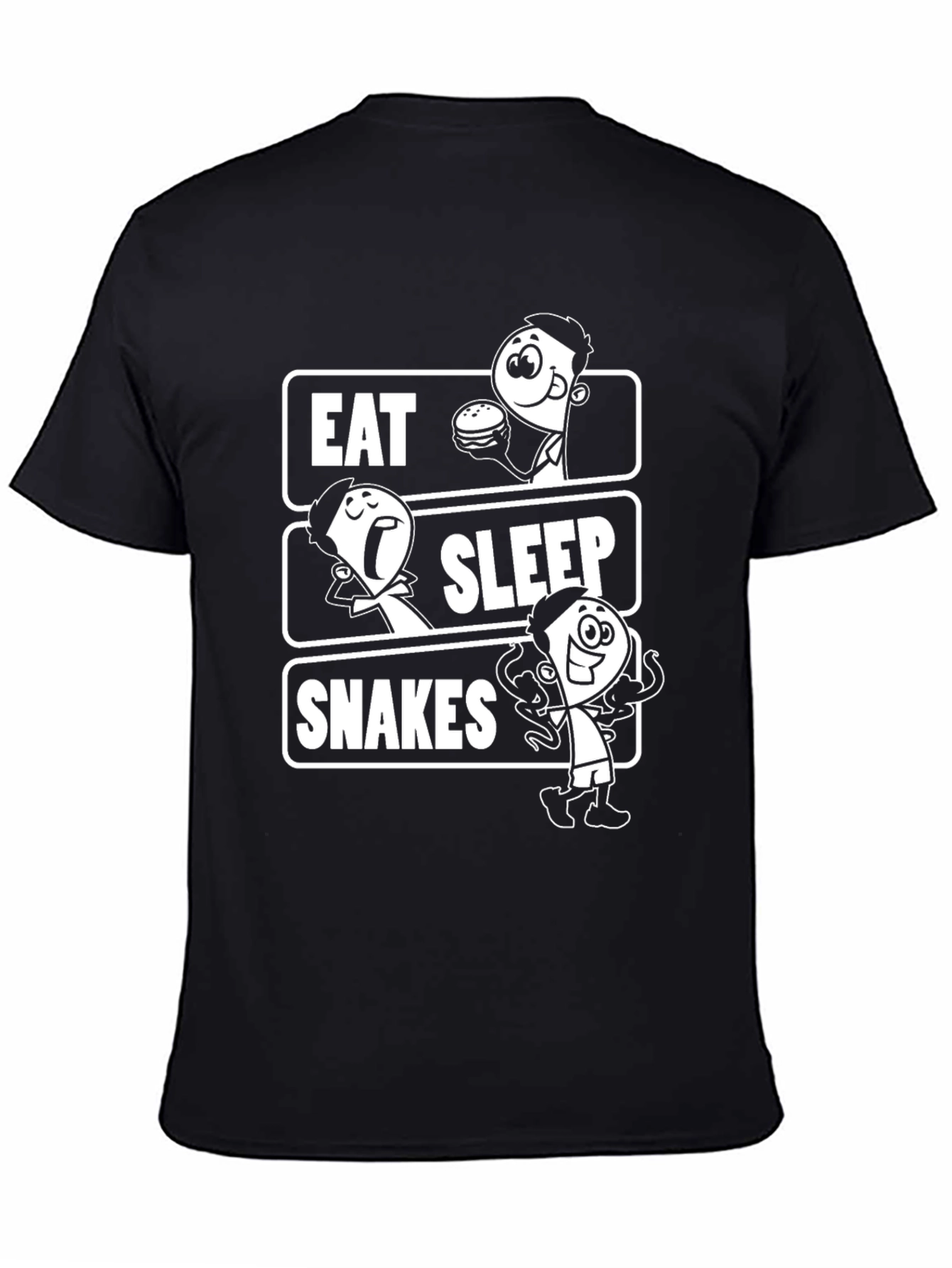 Eat Sleep Snakes Black T-Shirt Cartoon Graphic Tee